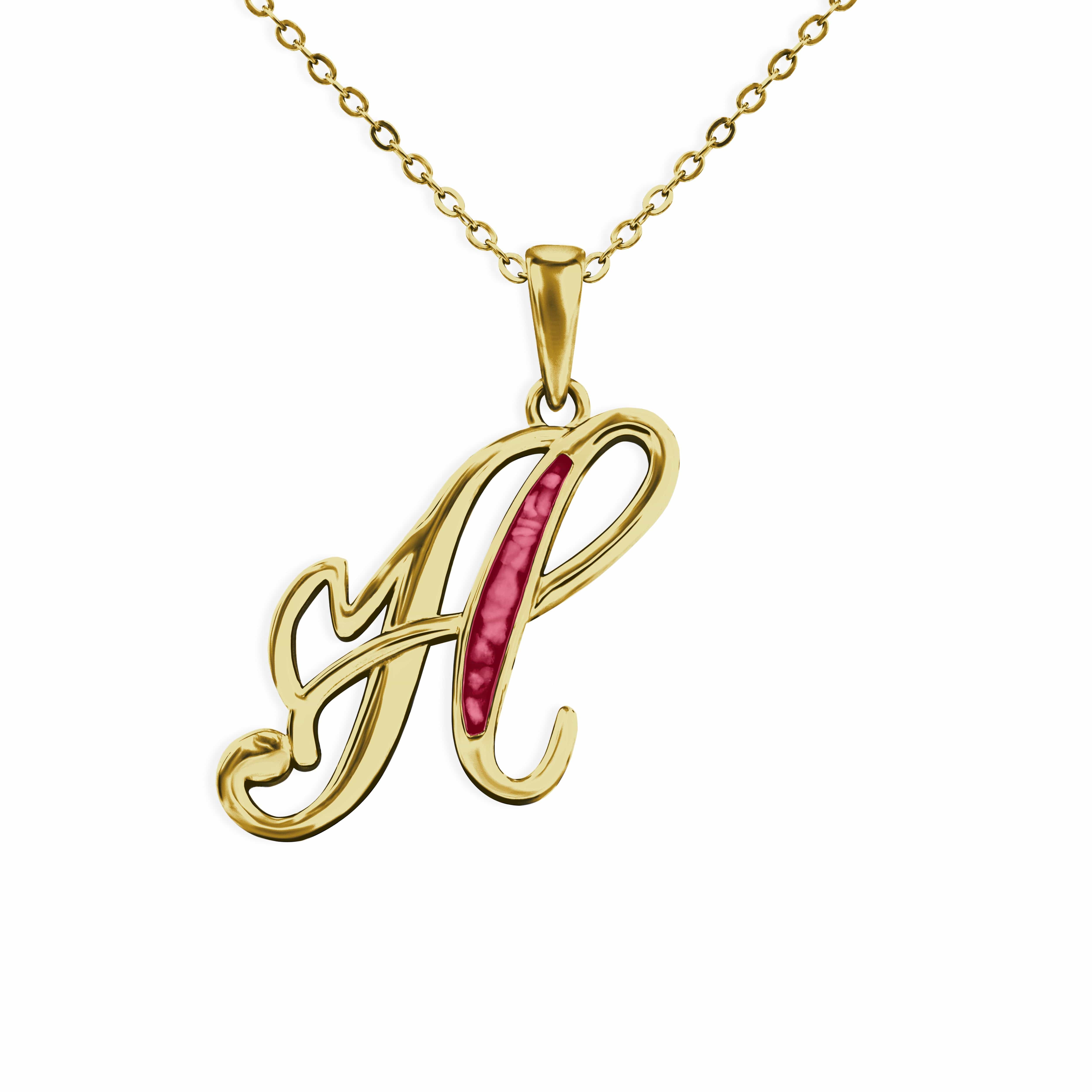 EverWith Alphabet Memorial Ashes Pendant - Letter H 9k Yellow Gold Red