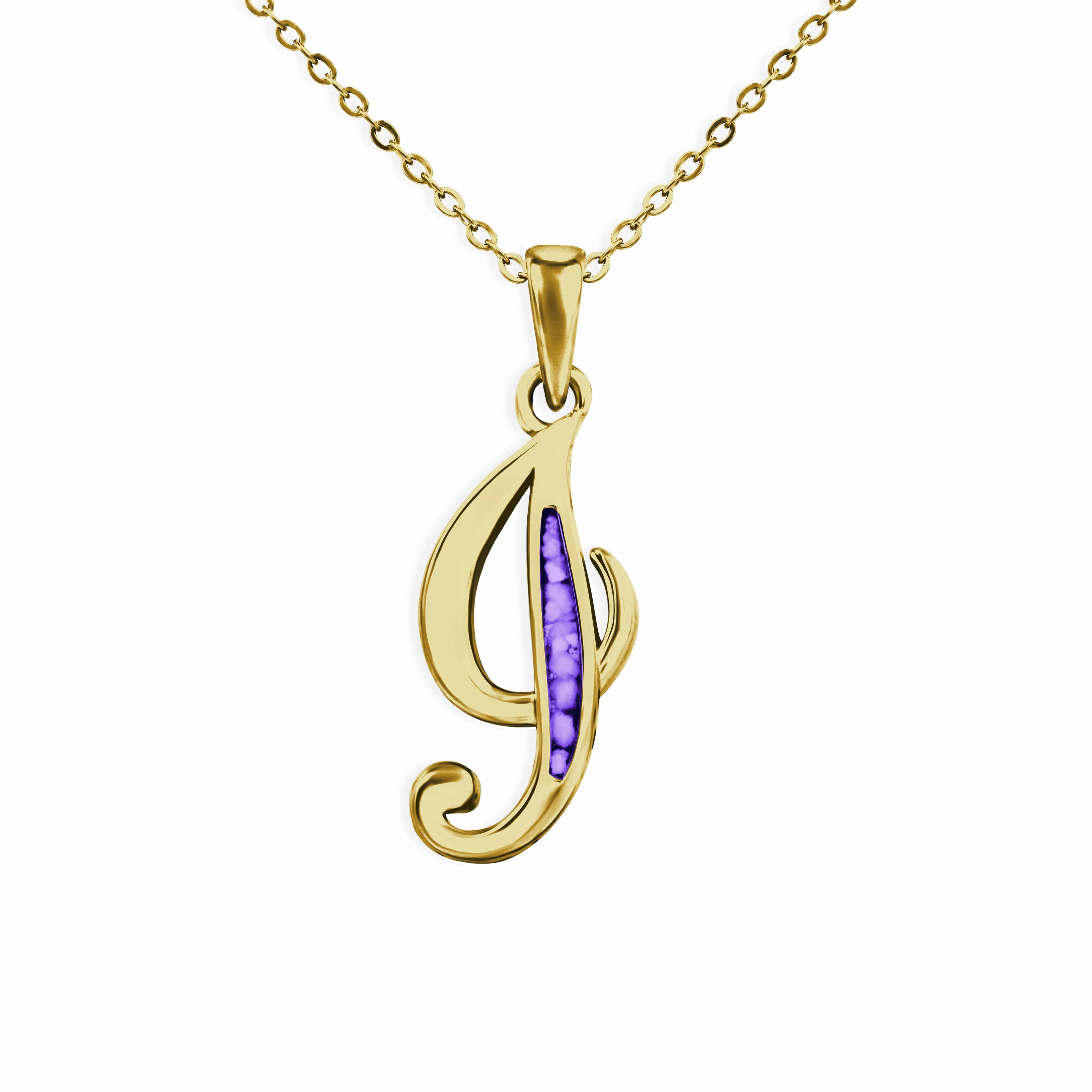 EverWith Alphabet Memorial Ashes Pendant - Letter I 9k Yellow Gold Purple