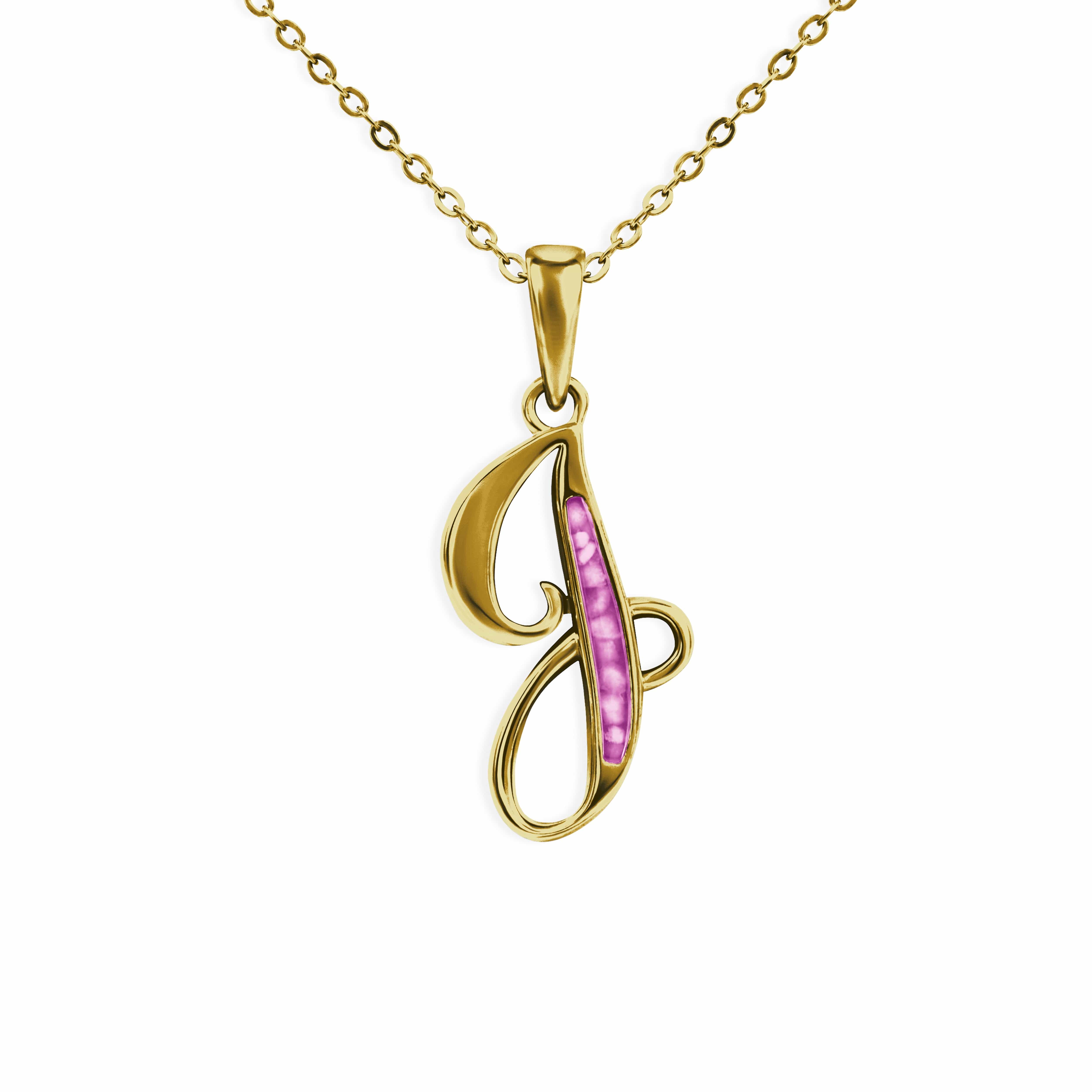 EverWith Alphabet Memorial Ashes Pendant - Letter J 9k Yellow Gold Pink