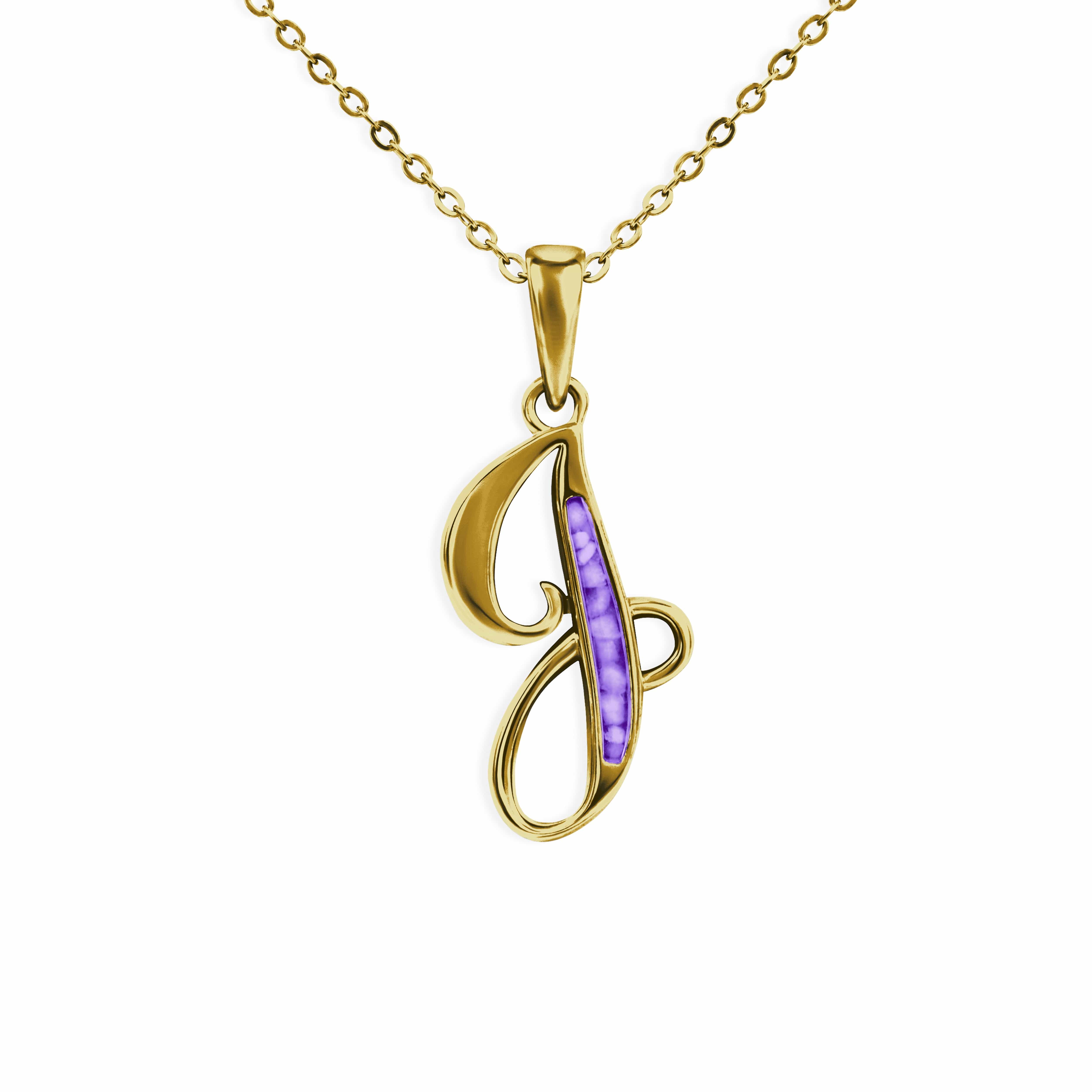 EverWith Alphabet Memorial Ashes Pendant - Letter J 9k Yellow Gold Purple