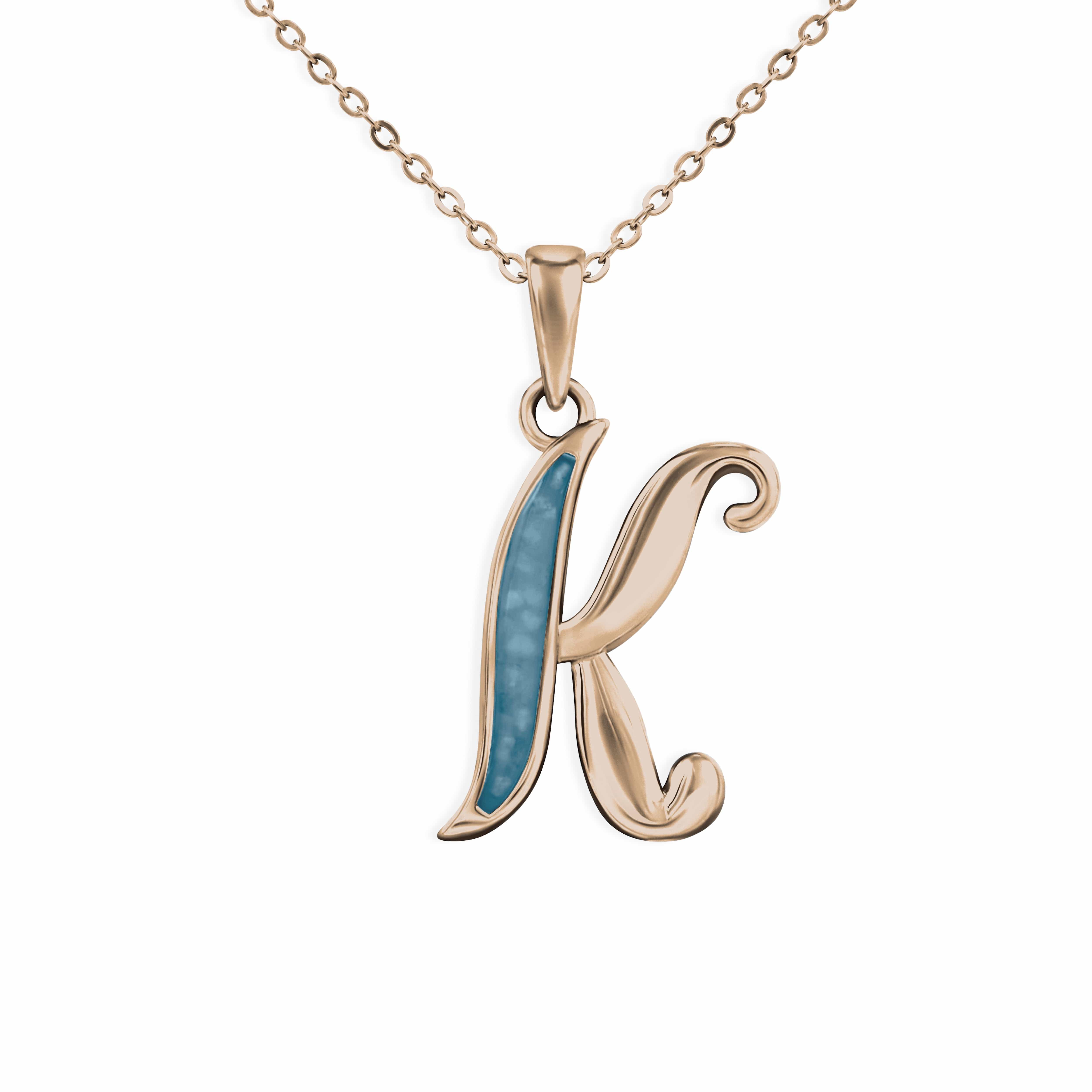 EverWith Alphabet Memorial Ashes Pendant - Letter K 9k Rose Gold Blue