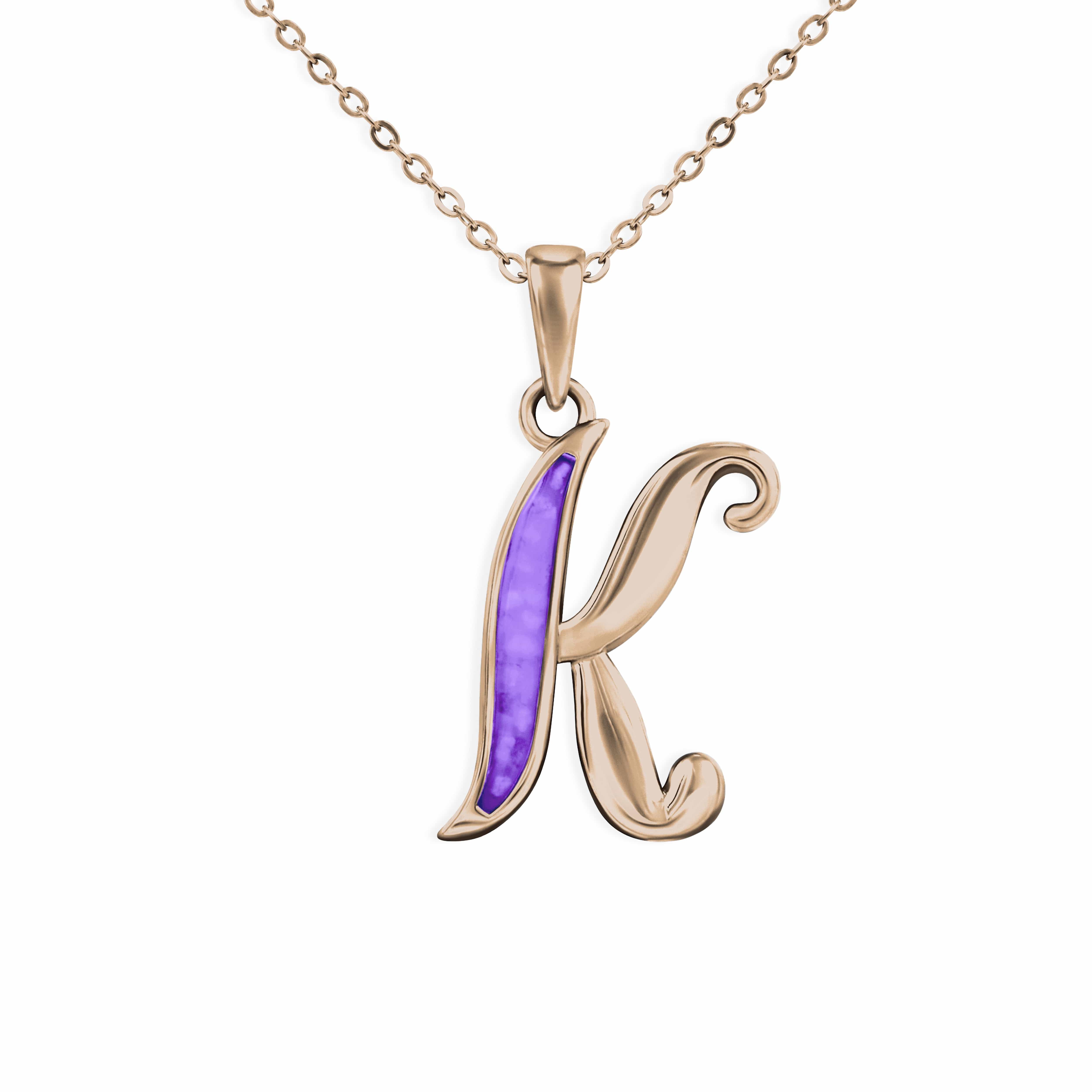 EverWith Alphabet Memorial Ashes Pendant - Letter K 9k Rose Gold Purple