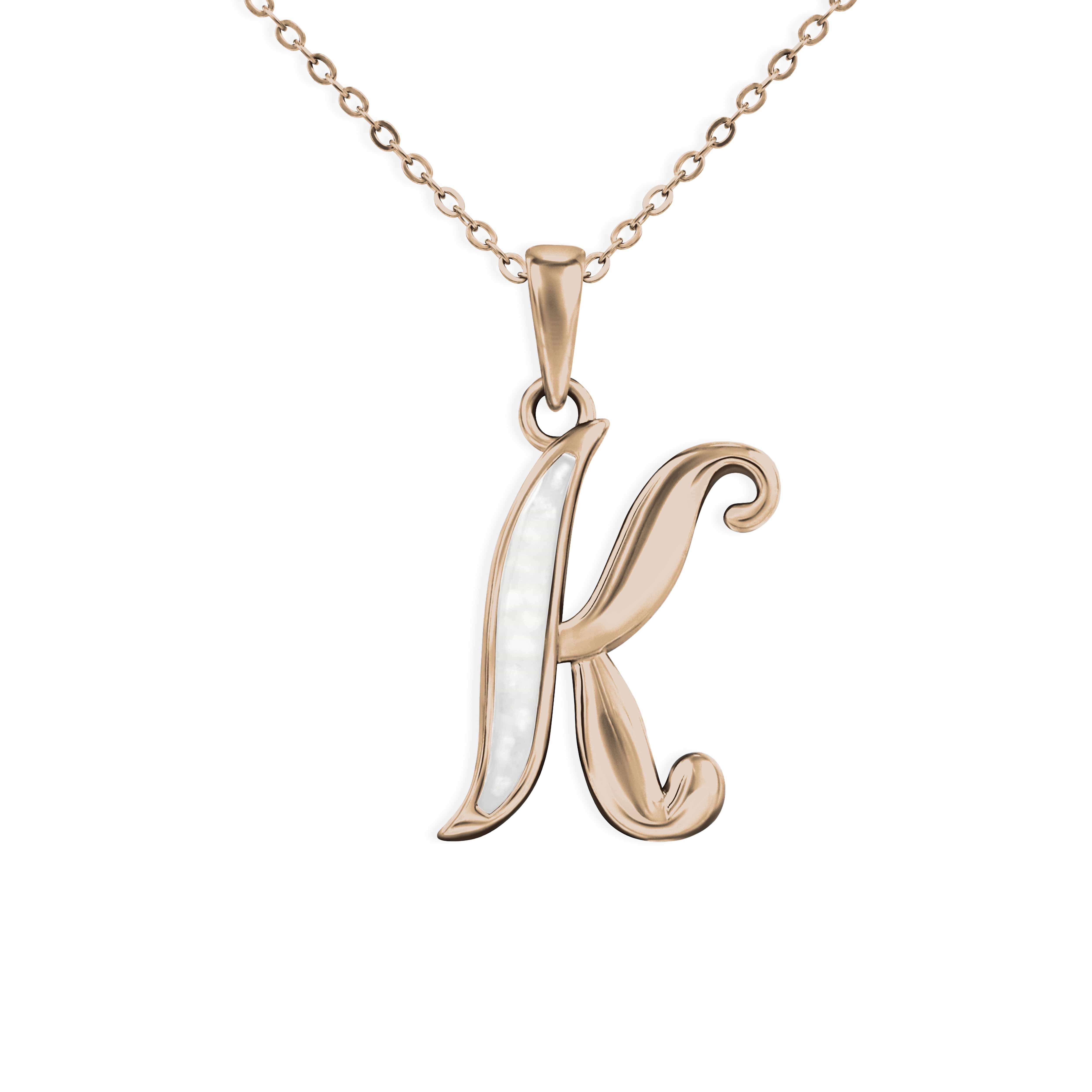 EverWith Alphabet Memorial Ashes Pendant - Letter K 9k Rose Gold White