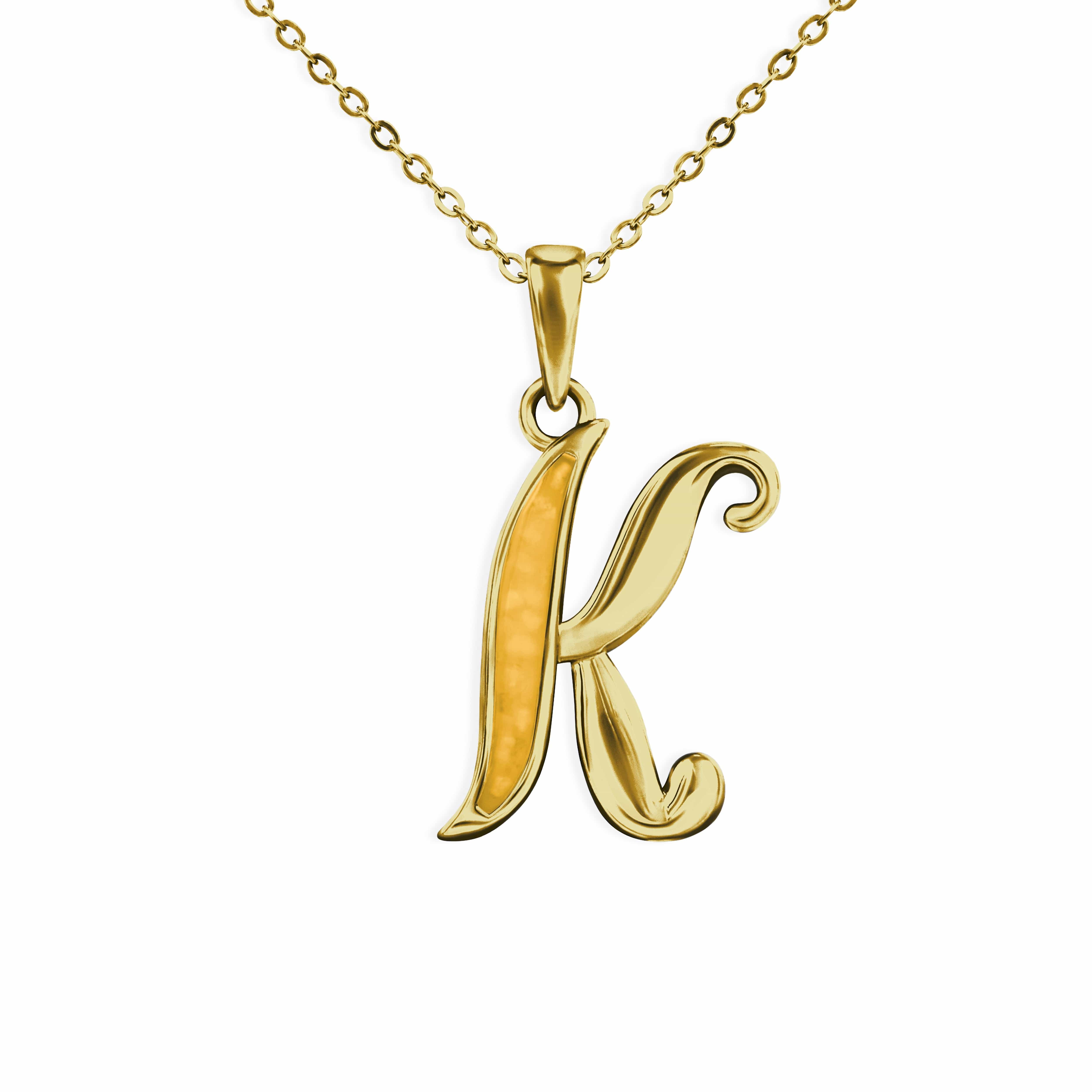 EverWith Alphabet Memorial Ashes Pendant - Letter K 9k Yellow Gold Orange