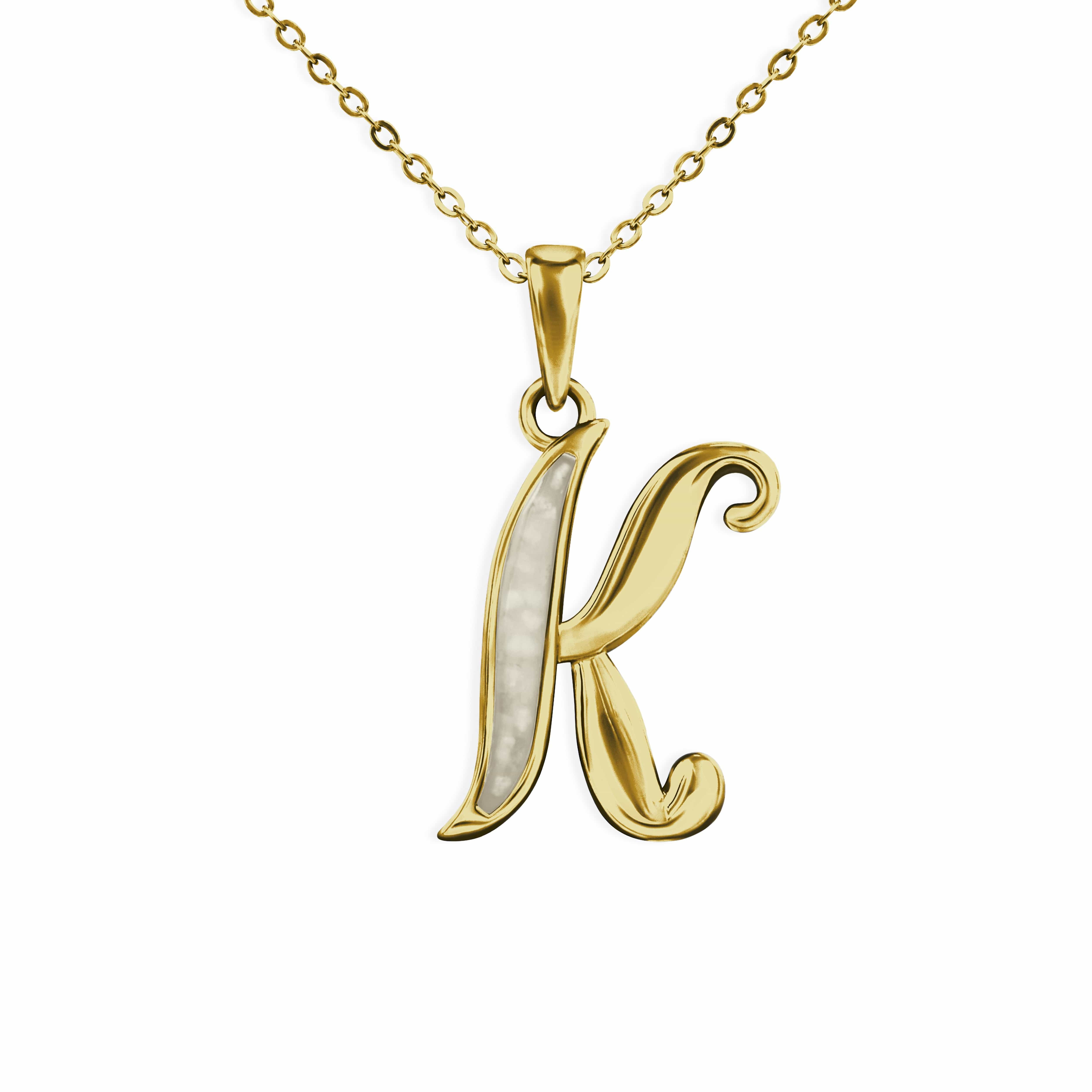 EverWith Alphabet Memorial Ashes Pendant - Letter K 9k Yellow Gold Transparent