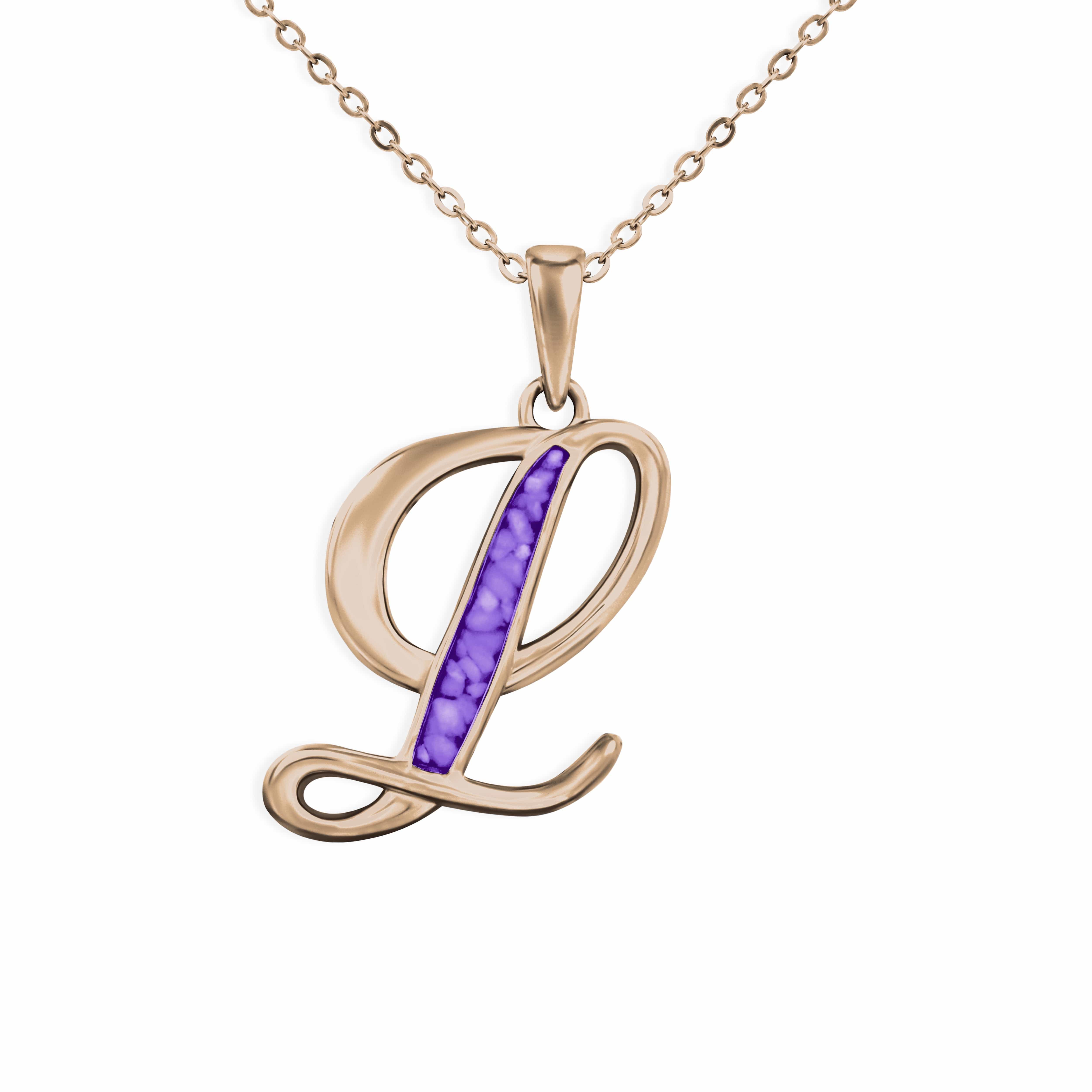EverWith Alphabet Memorial Ashes Pendant - Letter L 9k Rose Gold Purple