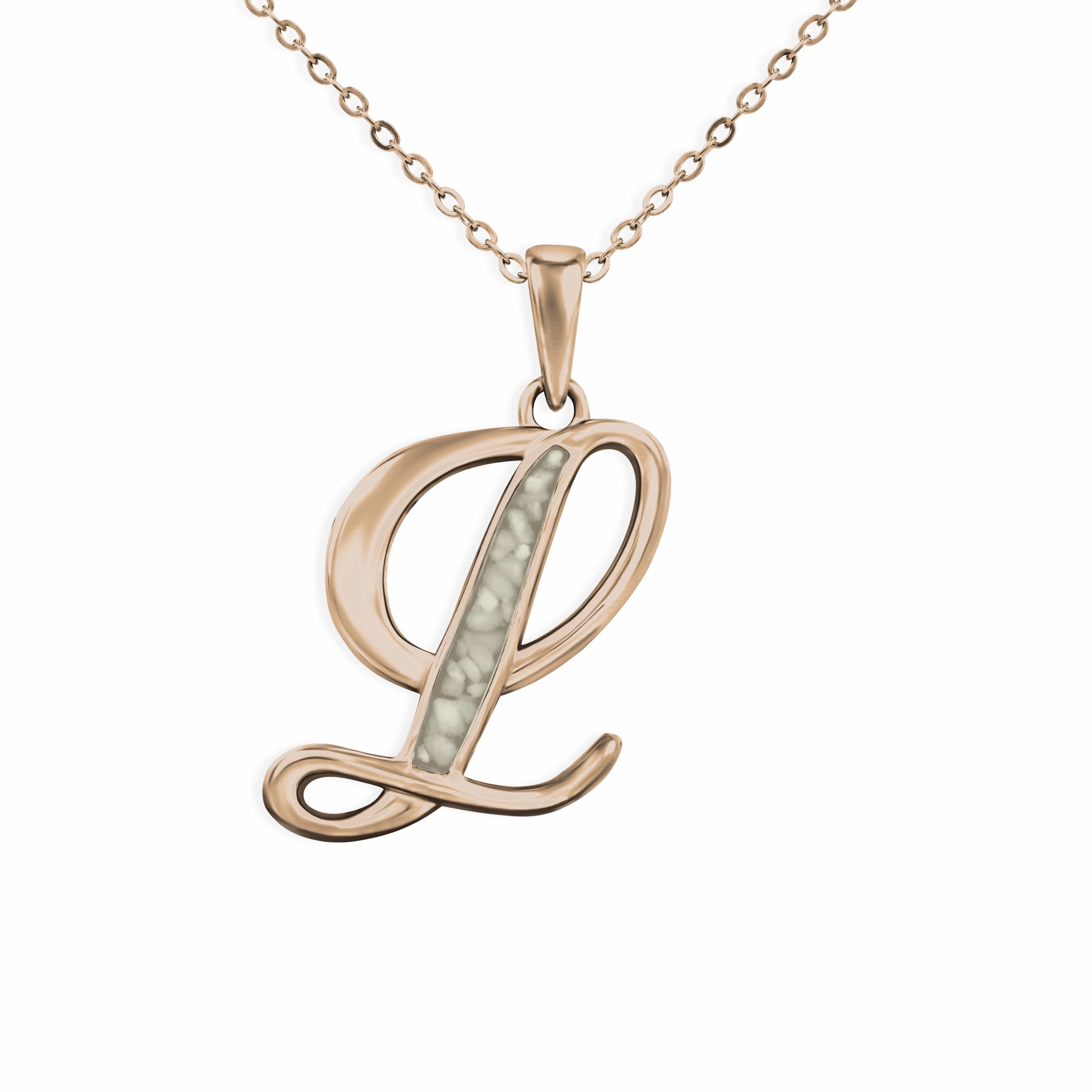 EverWith Alphabet Memorial Ashes Pendant - Letter L 9k Rose Gold Transparent