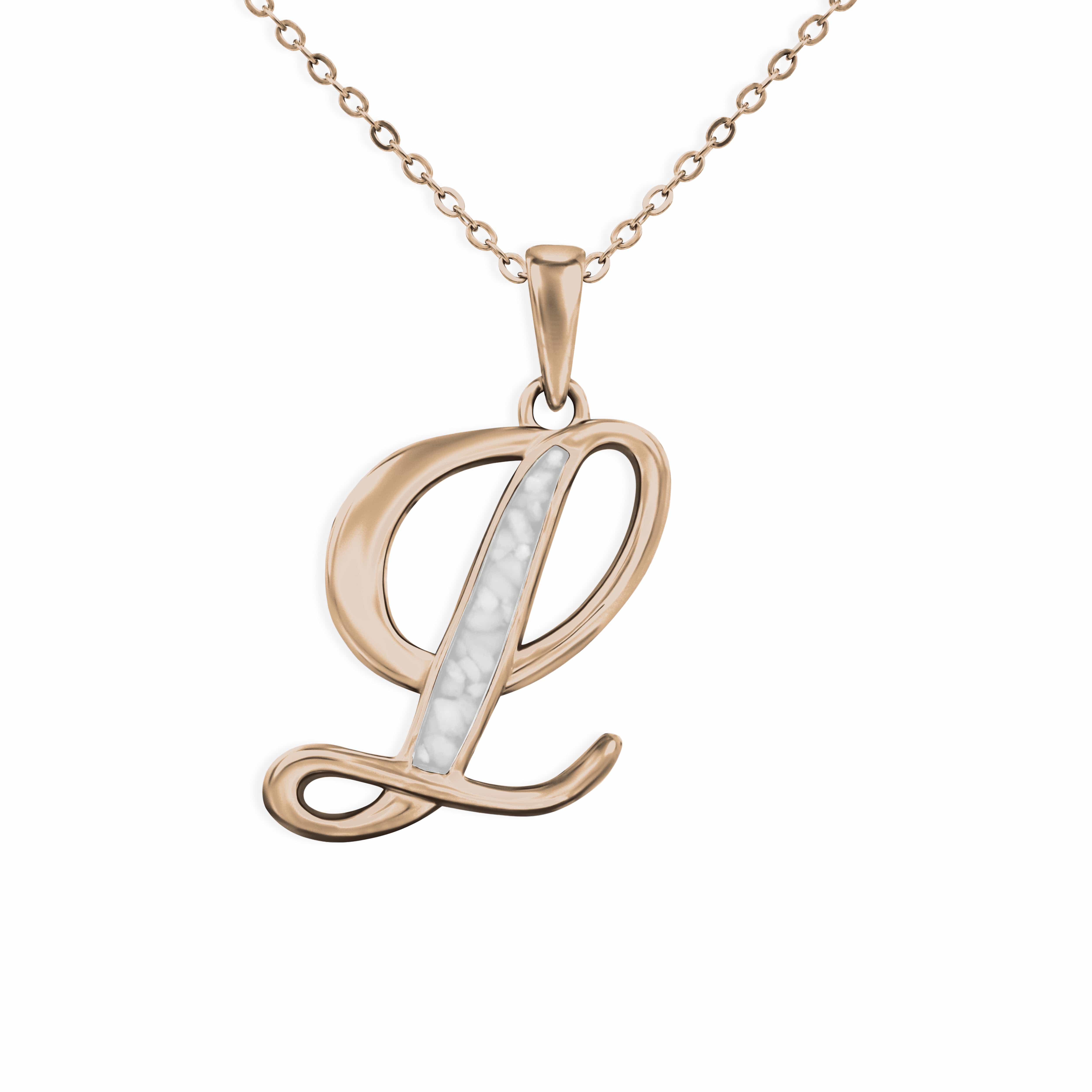 EverWith Alphabet Memorial Ashes Pendant - Letter L 9k Rose Gold White