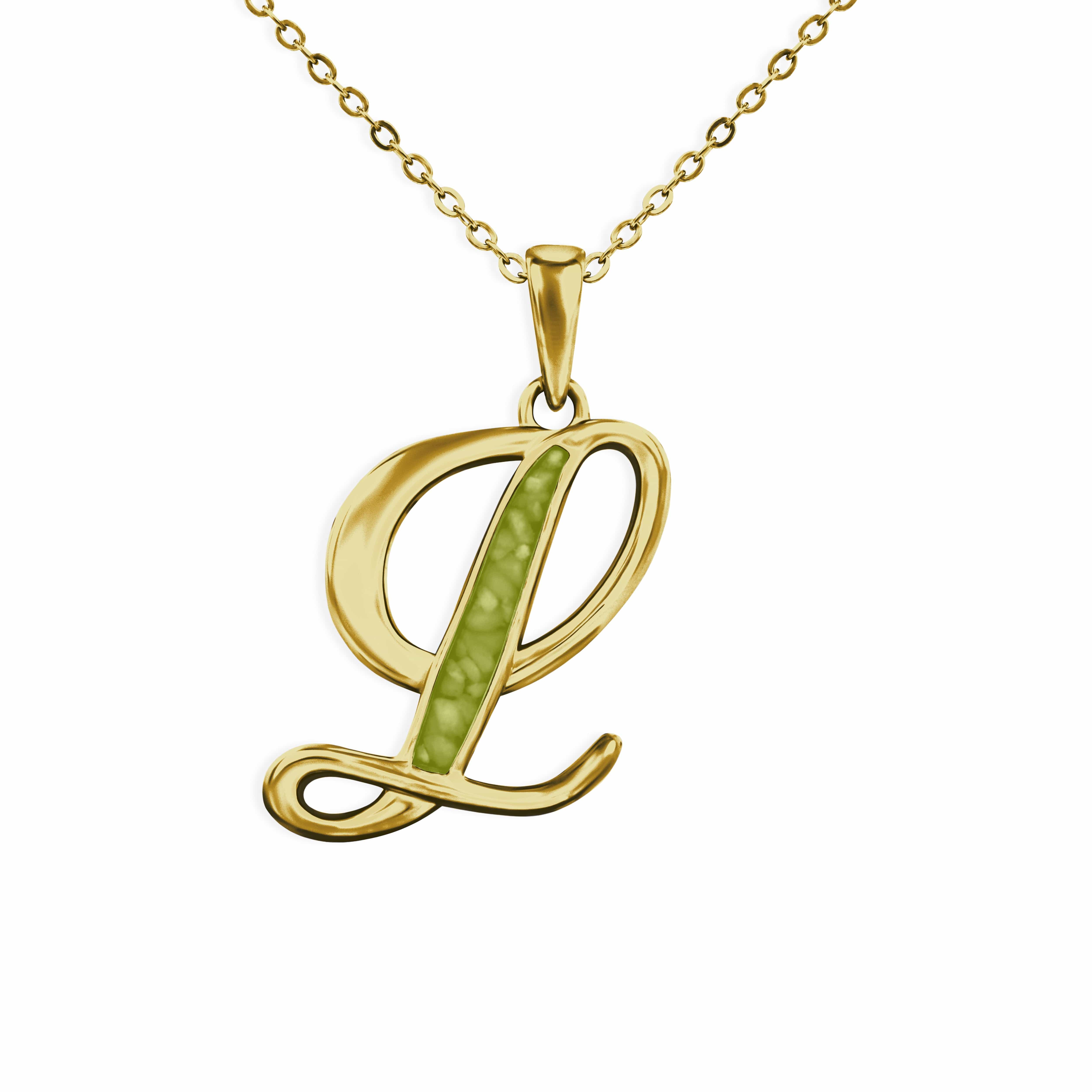 EverWith Alphabet Memorial Ashes Pendant - Letter L 9k Yellow Gold Green