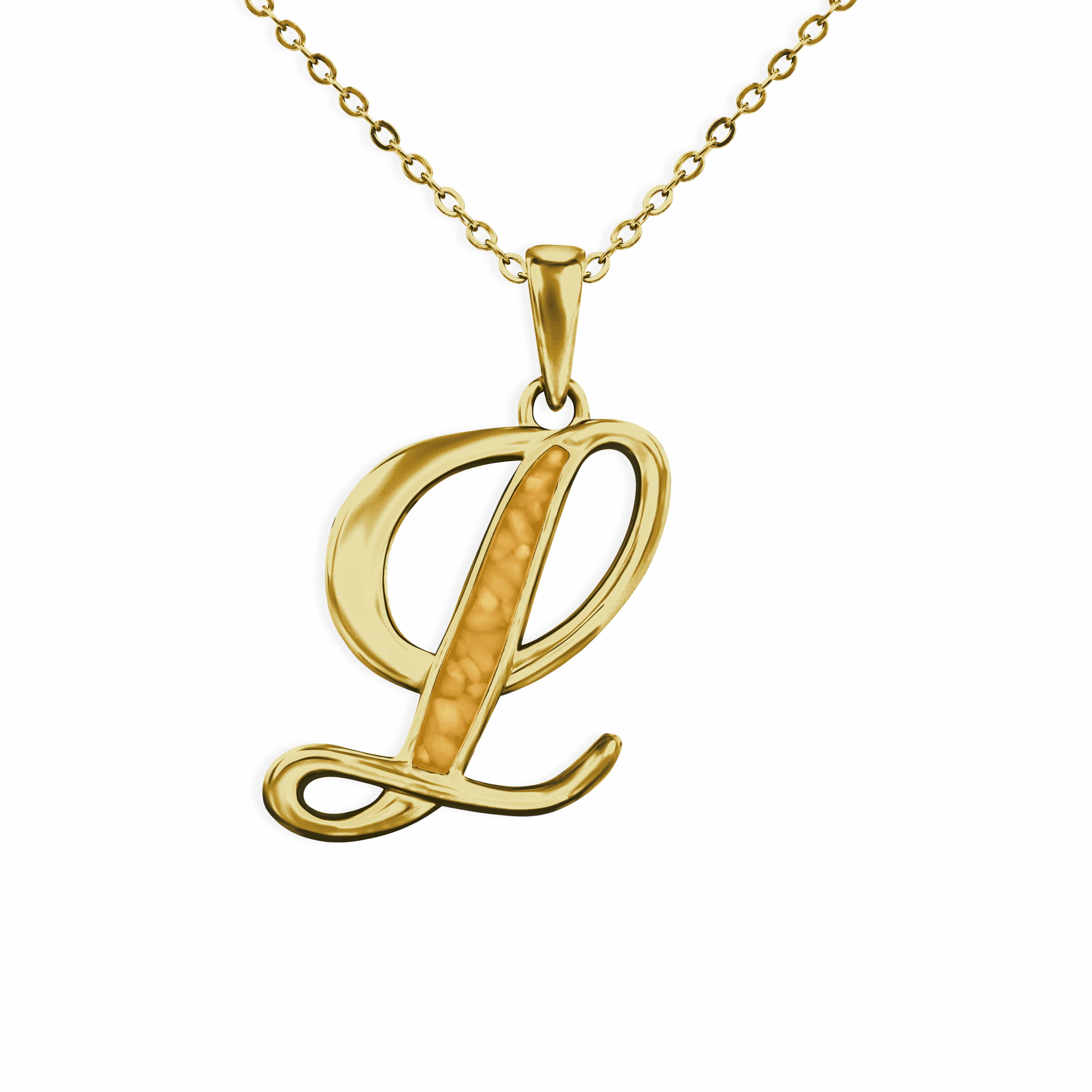 EverWith Alphabet Memorial Ashes Pendant - Letter L 9k Yellow Gold Orange