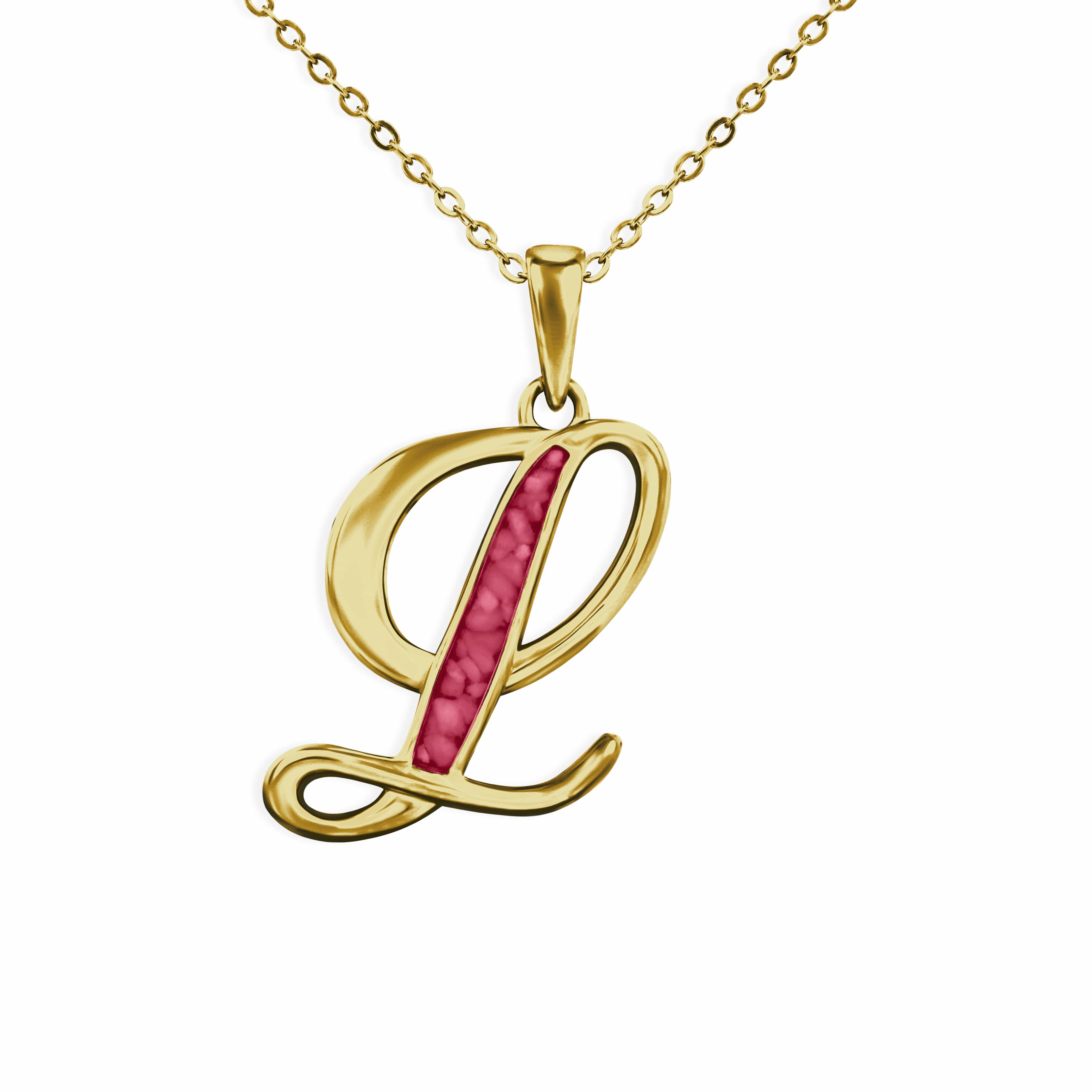 EverWith Alphabet Memorial Ashes Pendant - Letter L 9k Yellow Gold Red