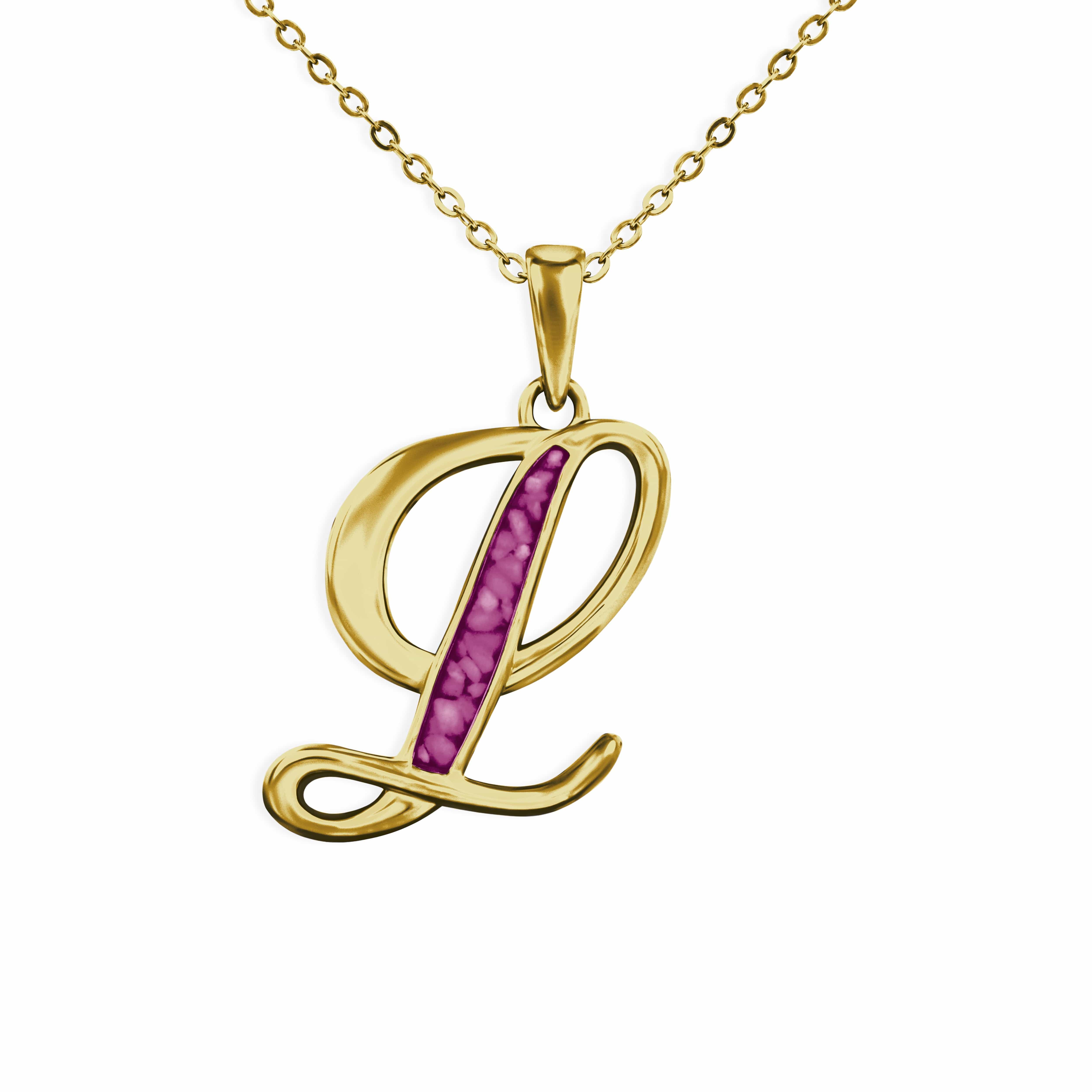 EverWith Alphabet Memorial Ashes Pendant - Letter L 9k Yellow Gold Violet