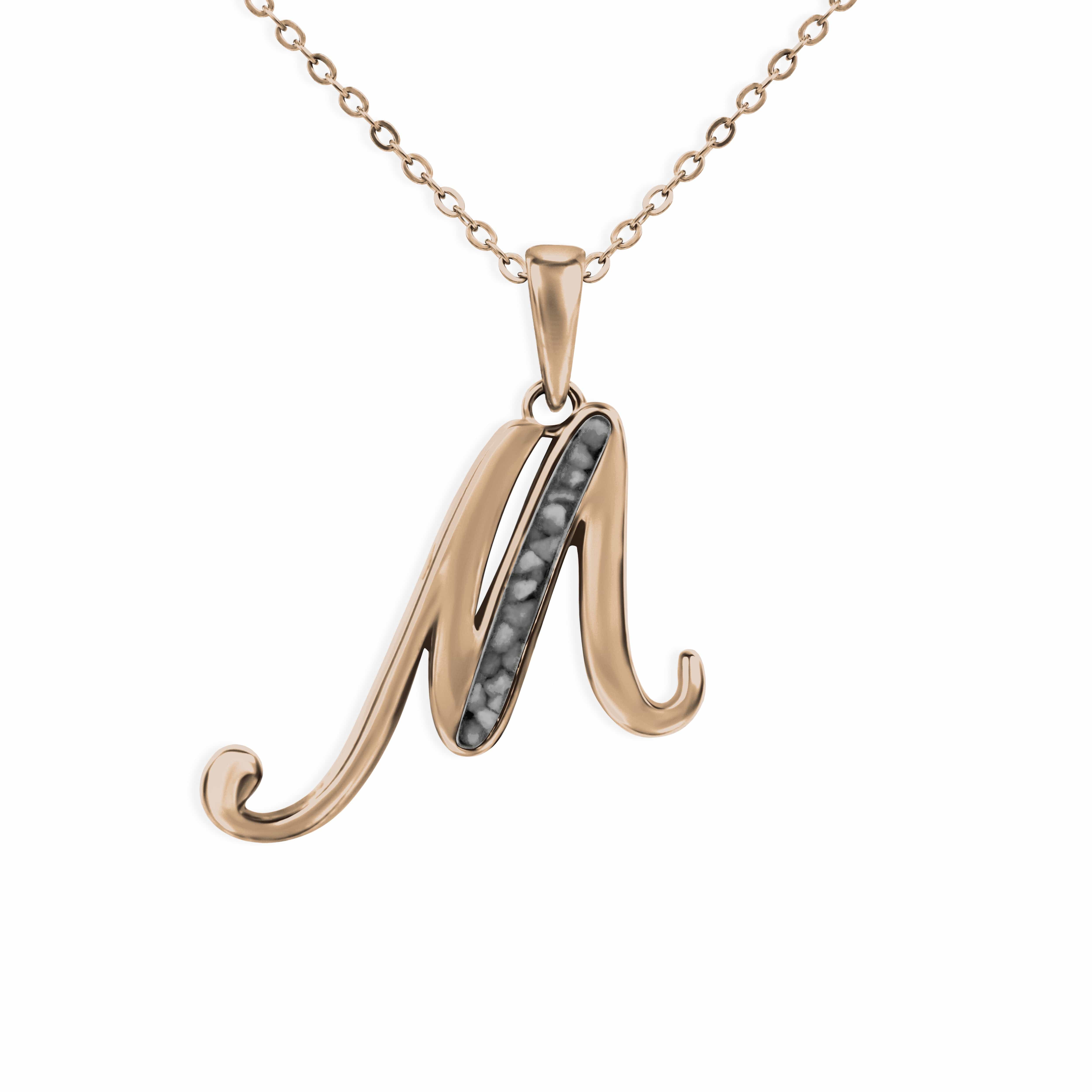 EverWith Alphabet Memorial Ashes Pendant - Letter M 9k Rose Gold Black