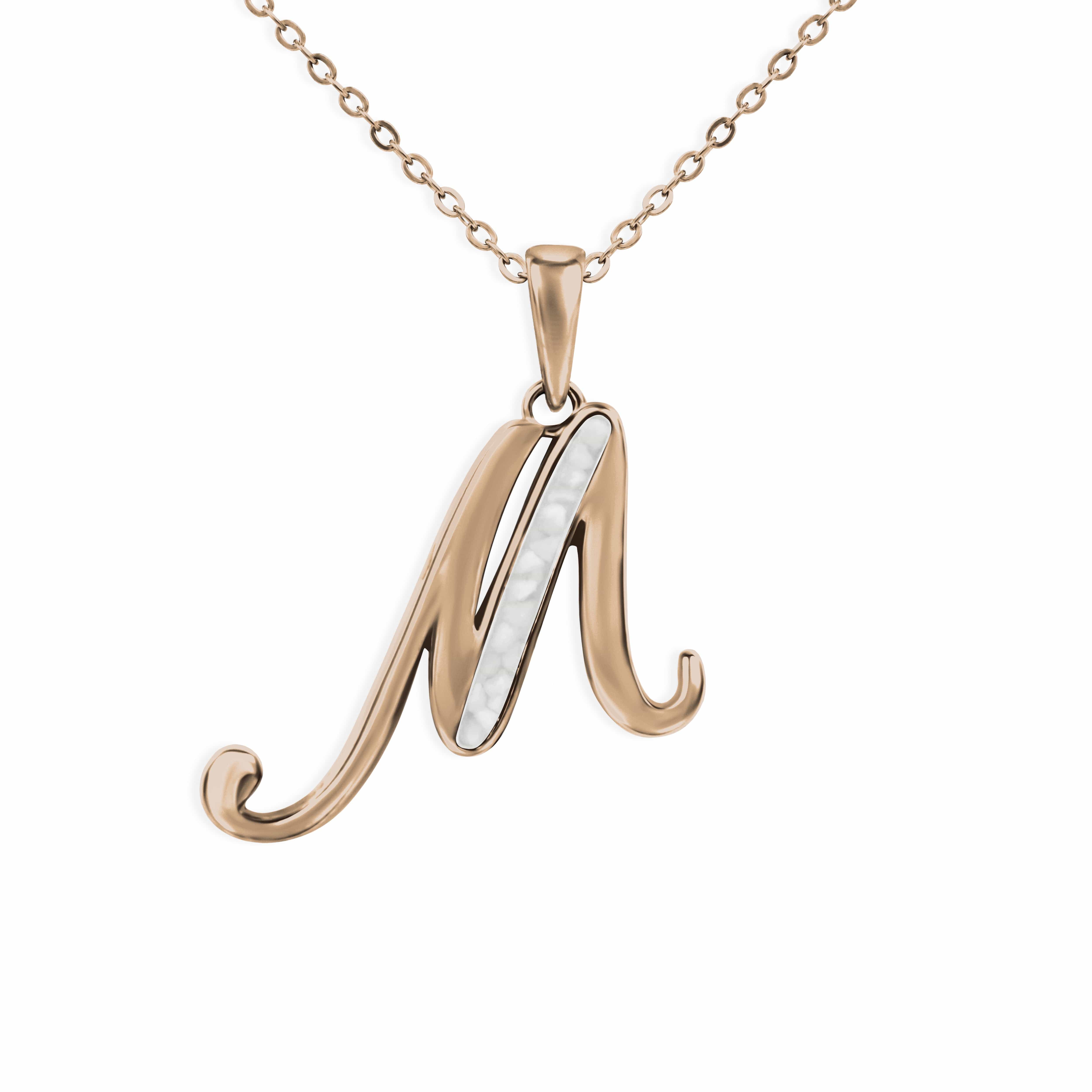 EverWith Alphabet Memorial Ashes Pendant - Letter M 9k Rose Gold White