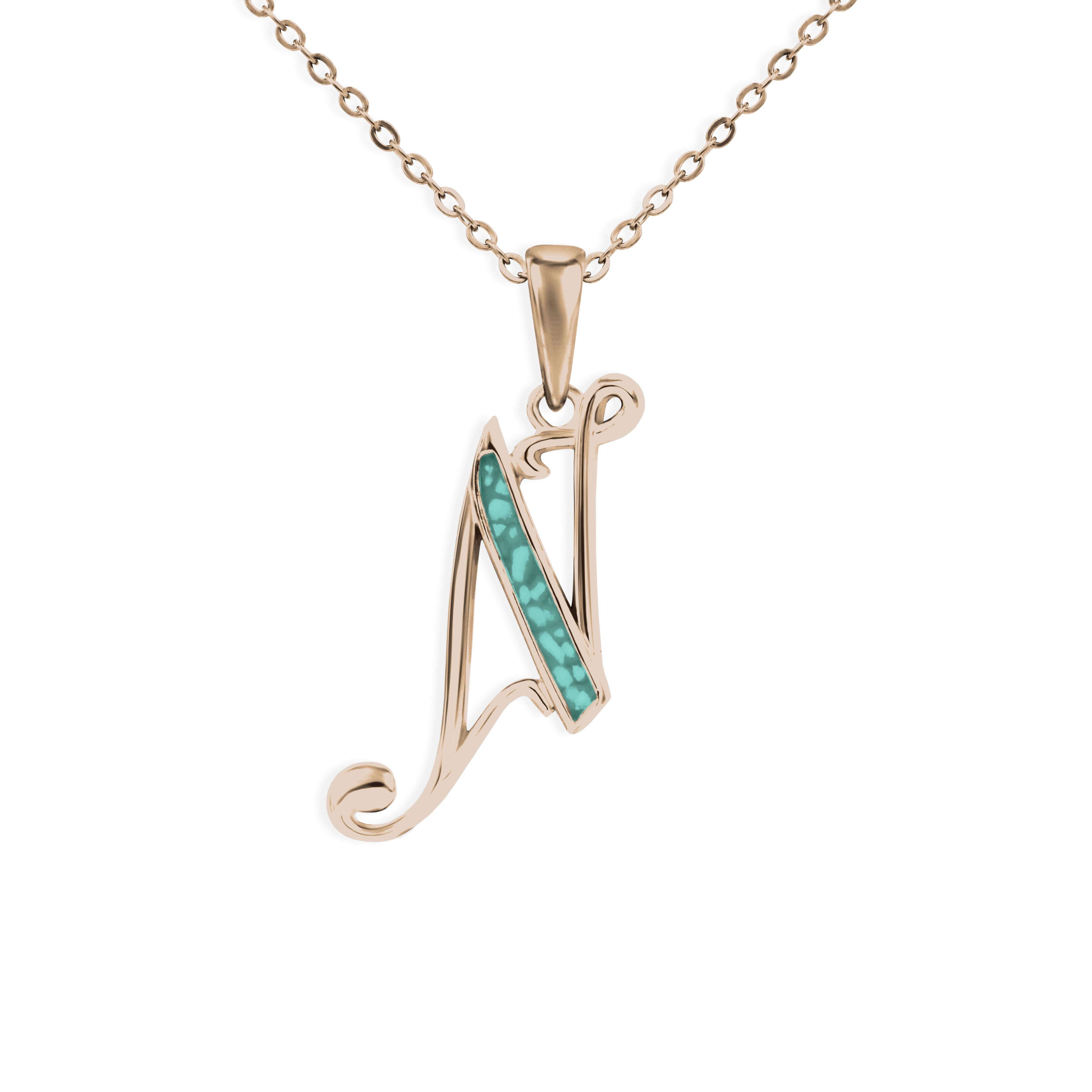 EverWith Alphabet Memorial Ashes Pendant - Letter N 9k Rose Gold Aqua