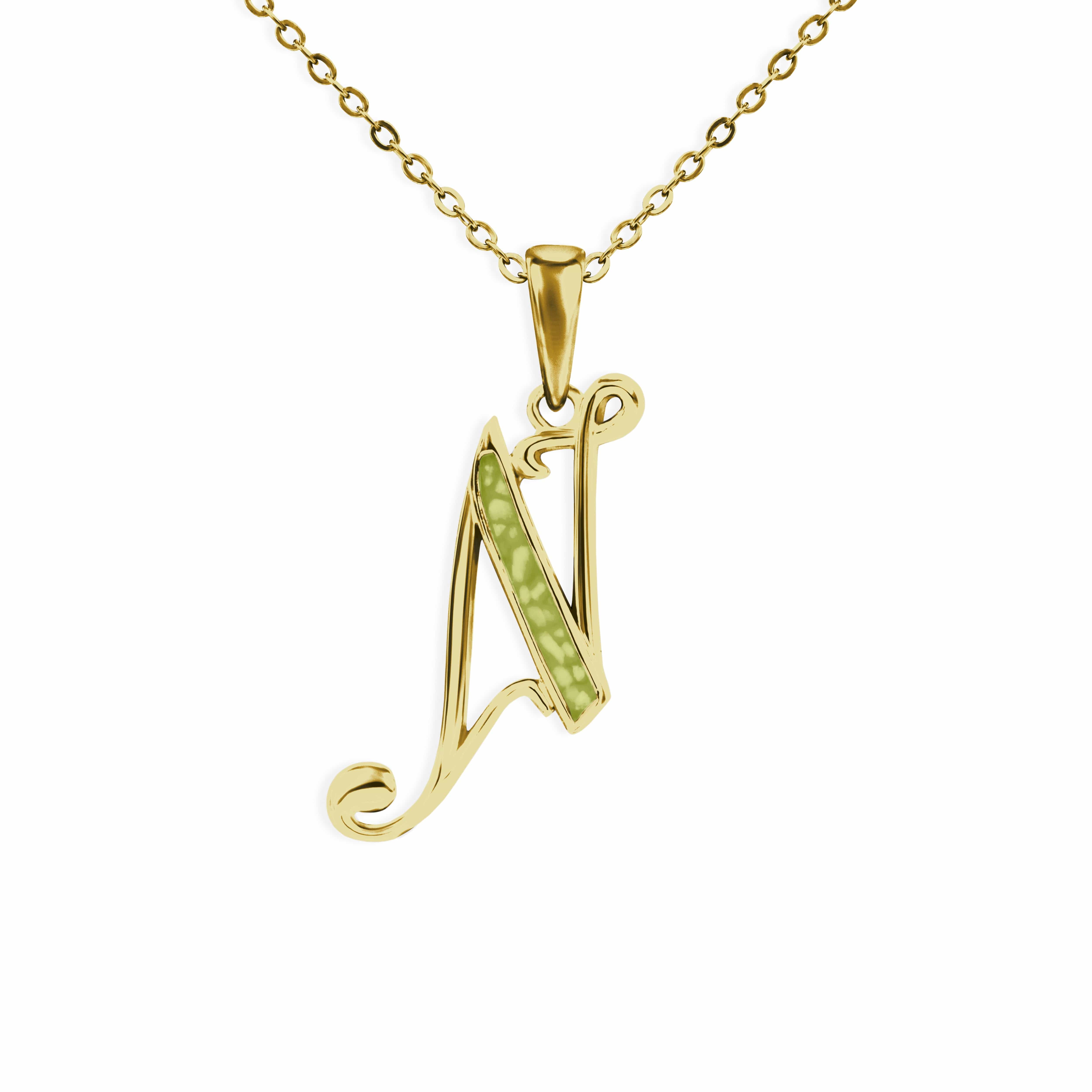 EverWith Alphabet Memorial Ashes Pendant - Letter N 9k Yellow Gold Green