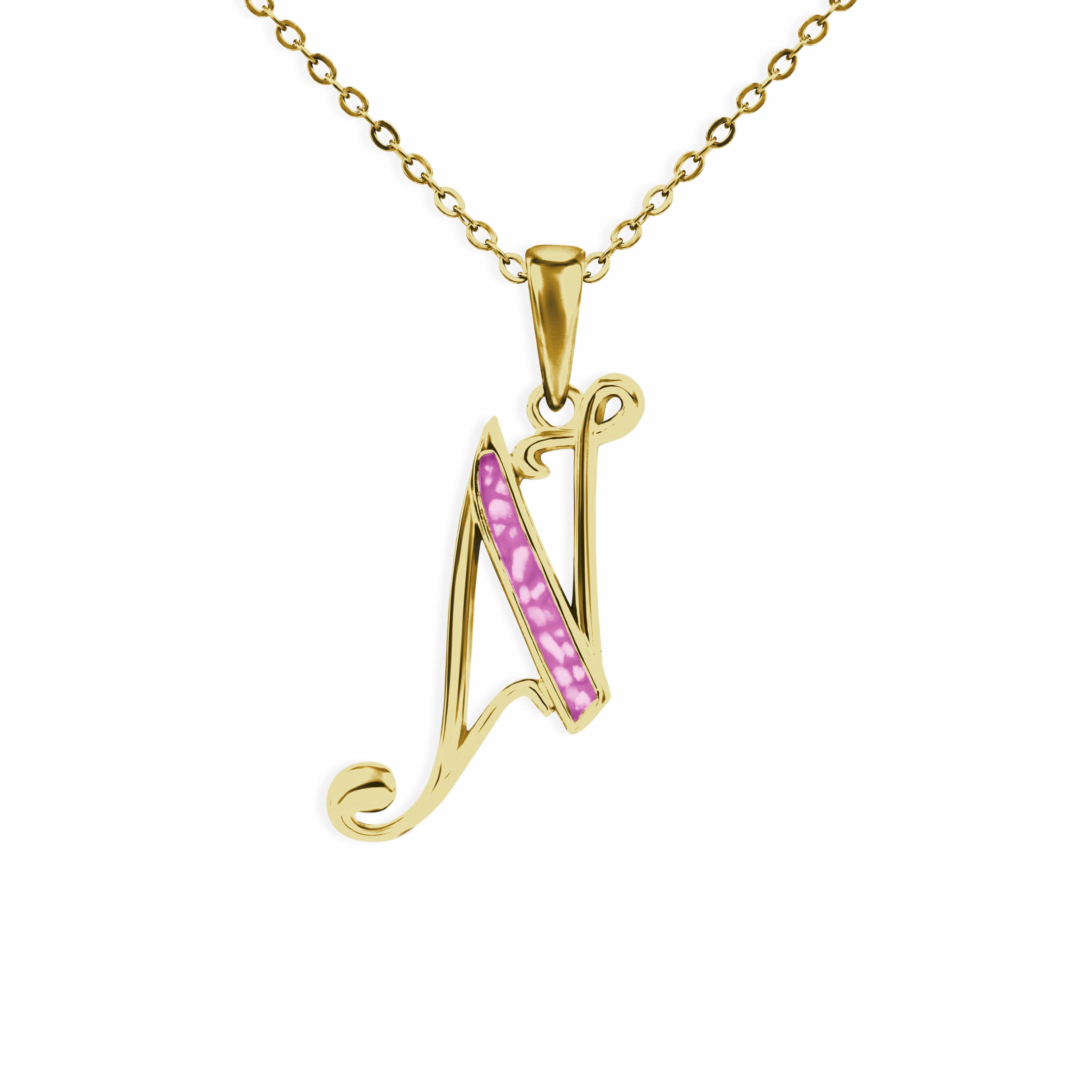 EverWith Alphabet Memorial Ashes Pendant - Letter N 9k Yellow Gold Pink