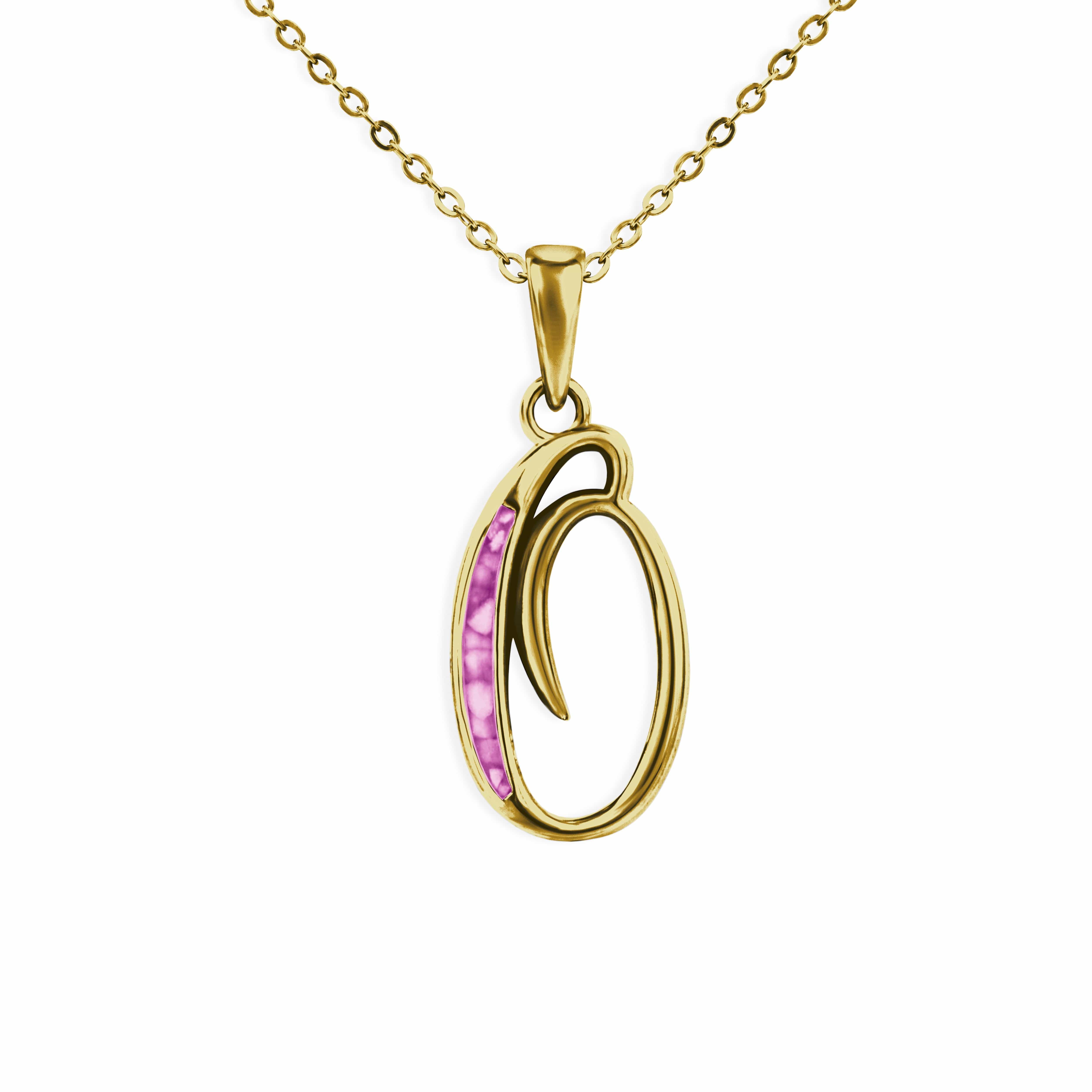 EverWith Alphabet Memorial Ashes Pendant - Letter O 9k Yellow Gold Pink