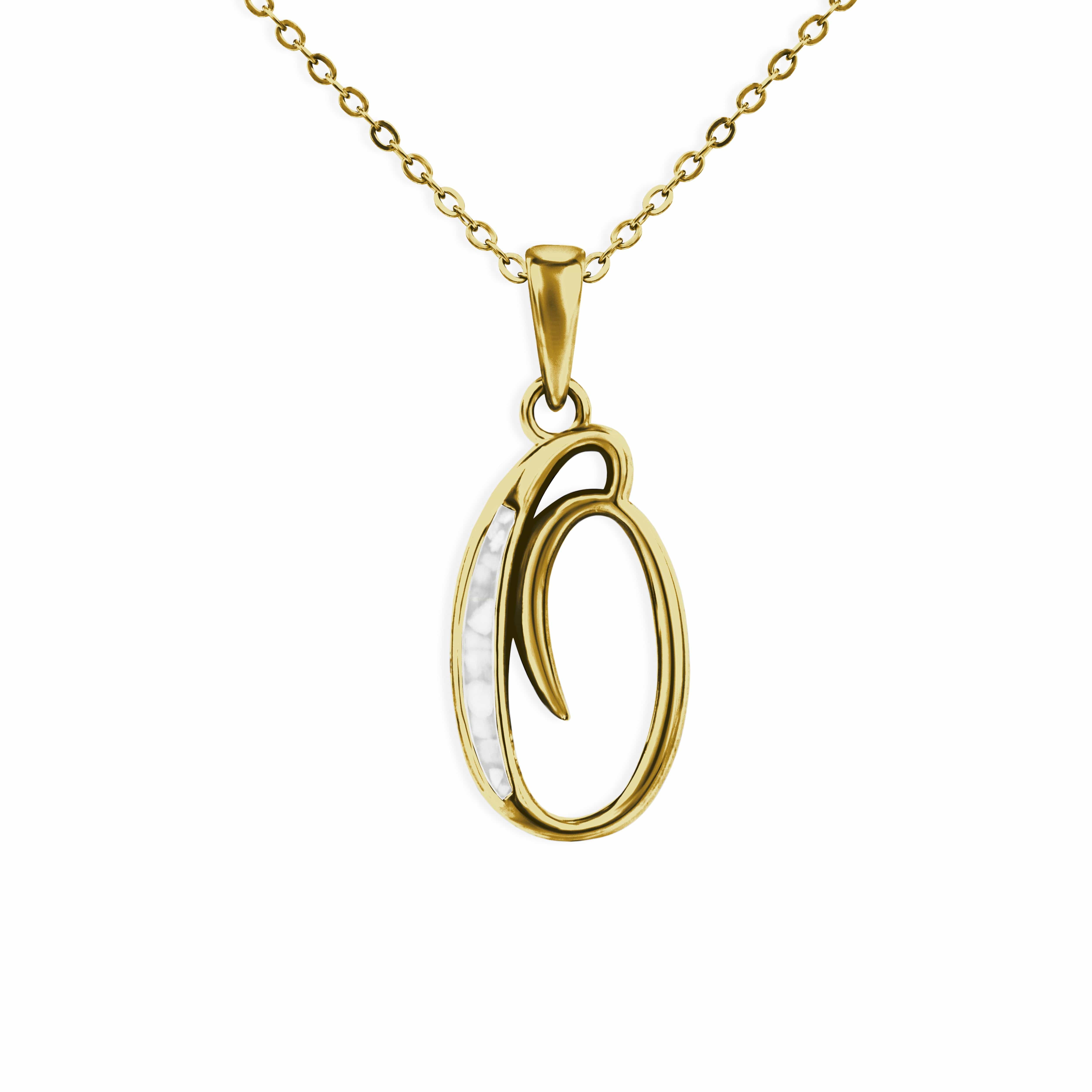 EverWith Alphabet Memorial Ashes Pendant - Letter O 9k Yellow Gold White