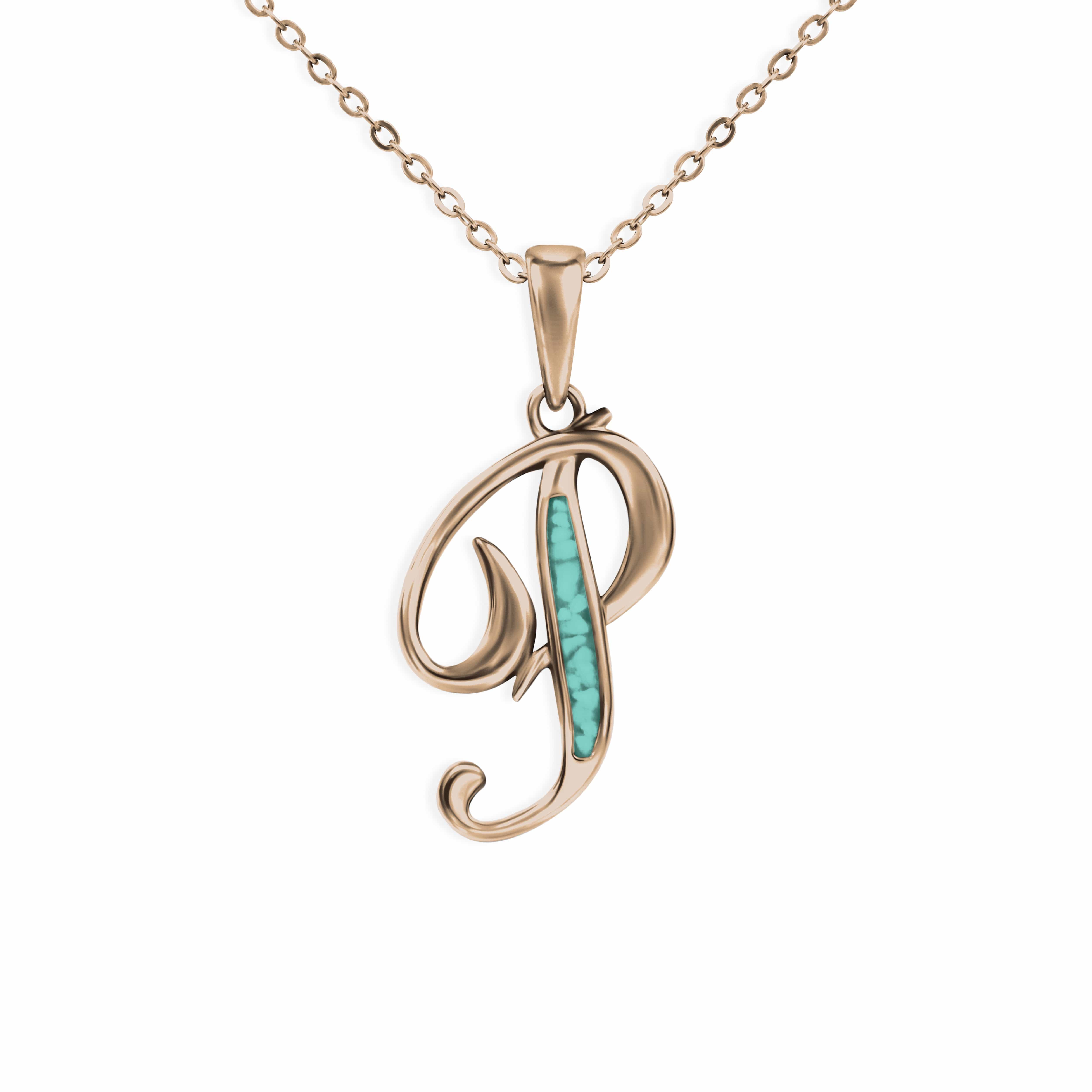 EverWith Alphabet Memorial Ashes Pendant - Letter P 9k Rose Gold Aqua
