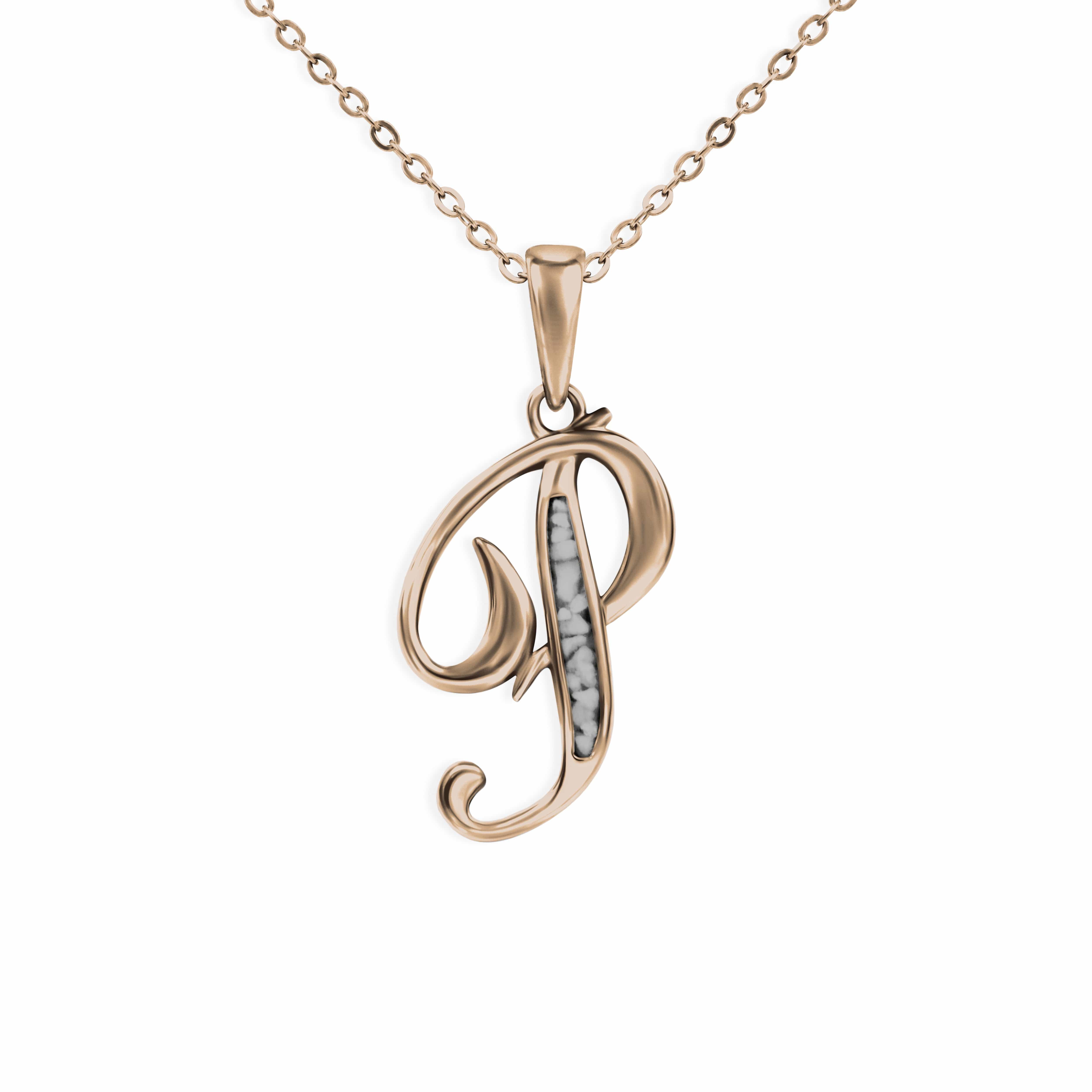 EverWith Alphabet Memorial Ashes Pendant - Letter P 9k Rose Gold Black