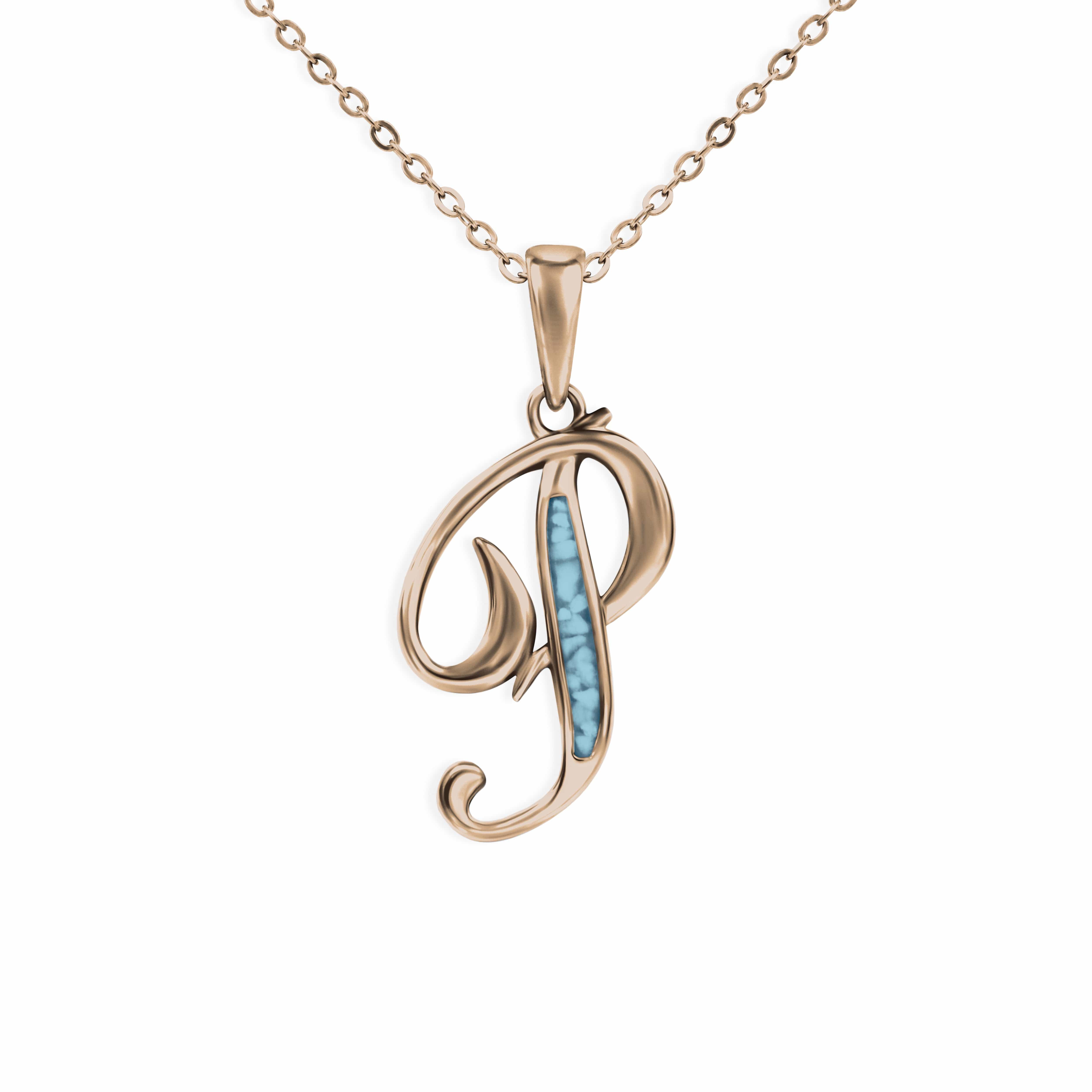 EverWith Alphabet Memorial Ashes Pendant - Letter P 9k Rose Gold Blue