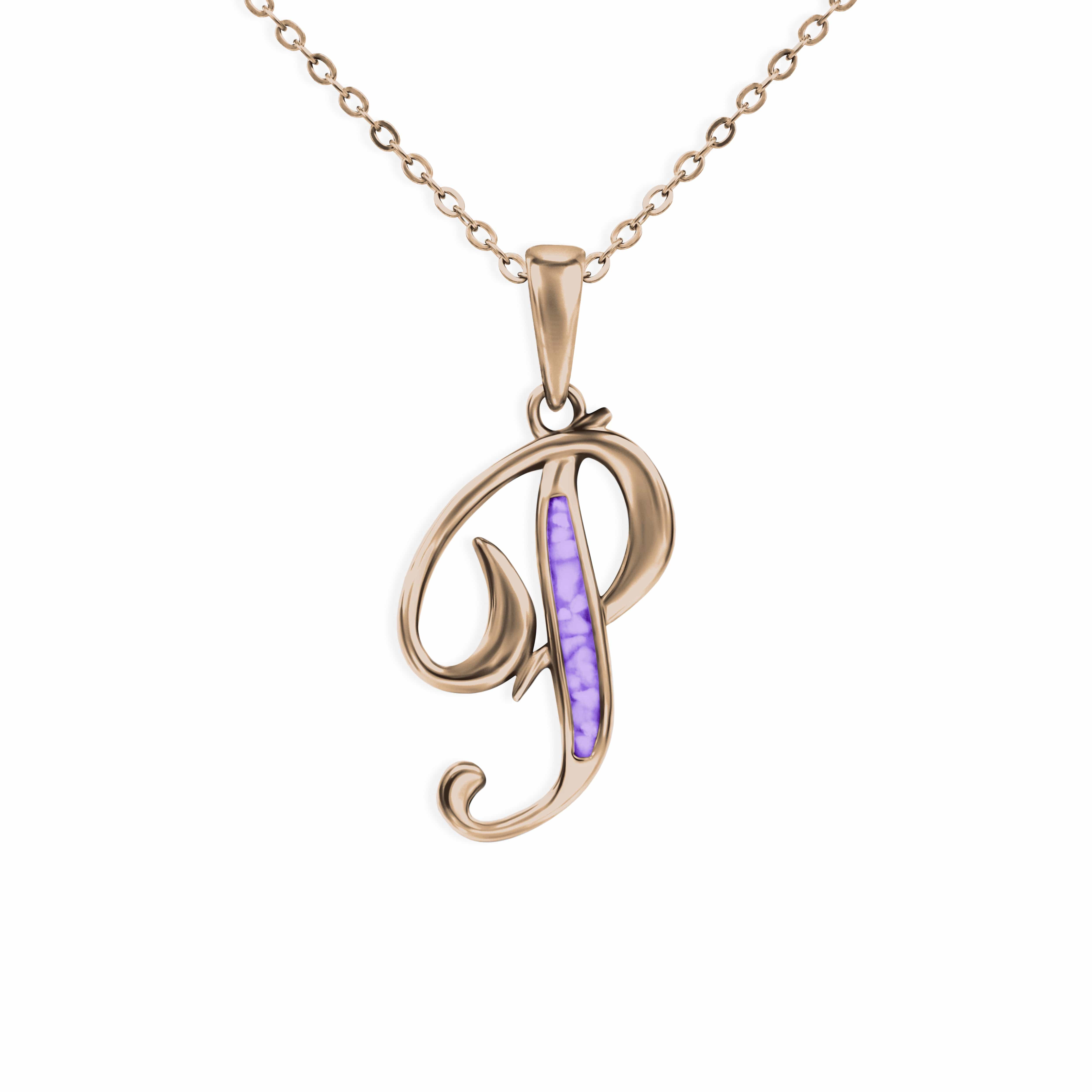 EverWith Alphabet Memorial Ashes Pendant - Letter P 9k Rose Gold Purple