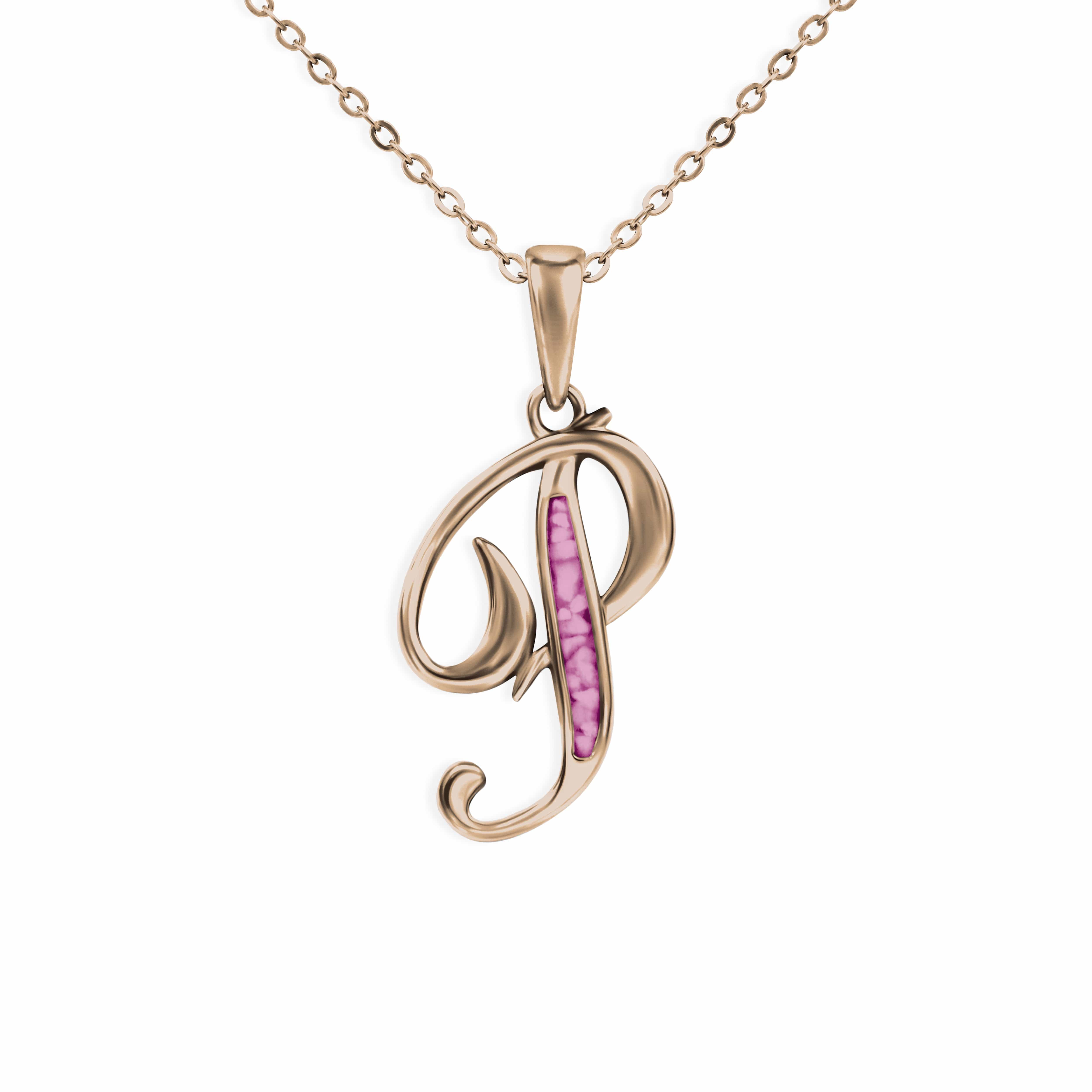 EverWith Alphabet Memorial Ashes Pendant - Letter P 9k Rose Gold Violet