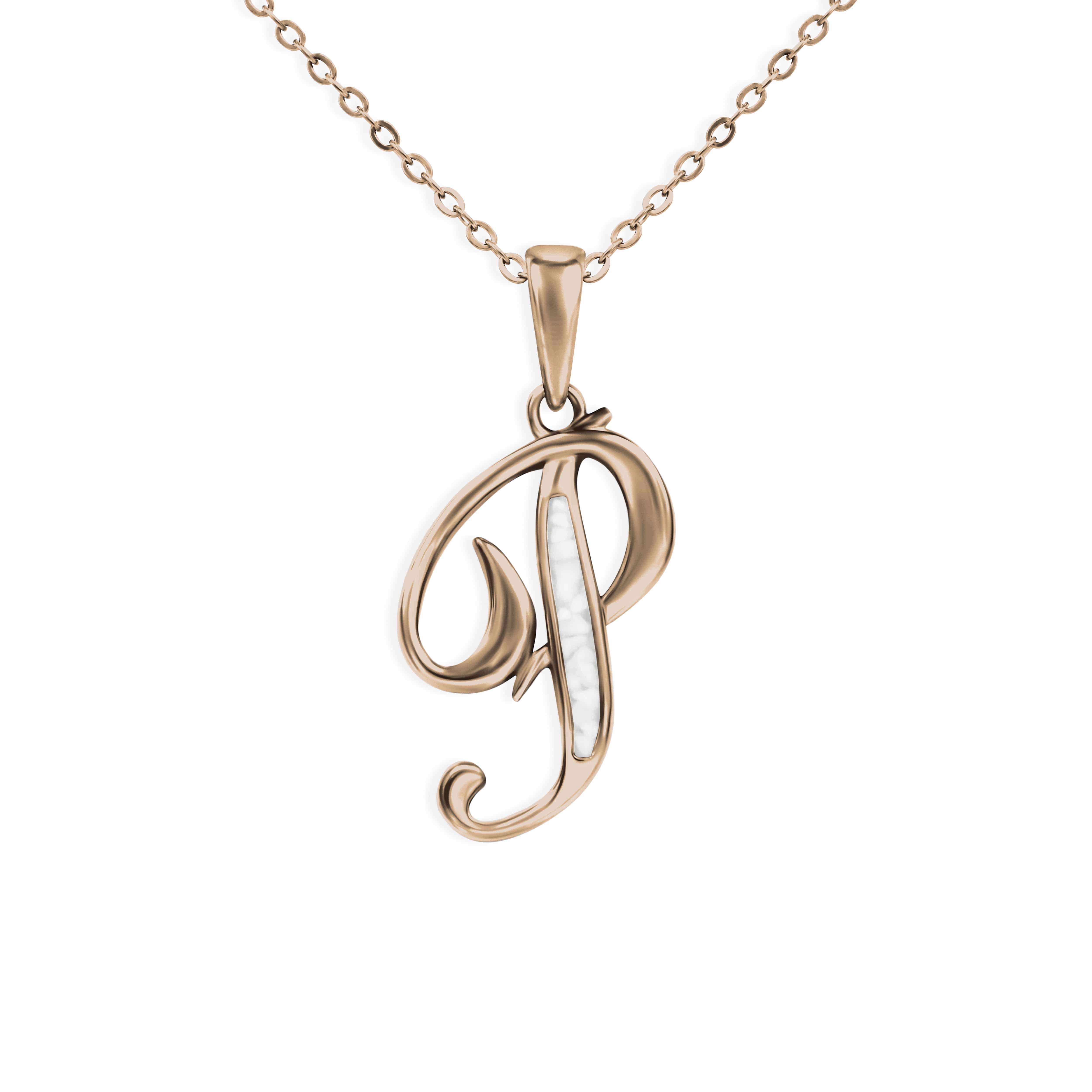 EverWith Alphabet Memorial Ashes Pendant - Letter P 9k Rose Gold White