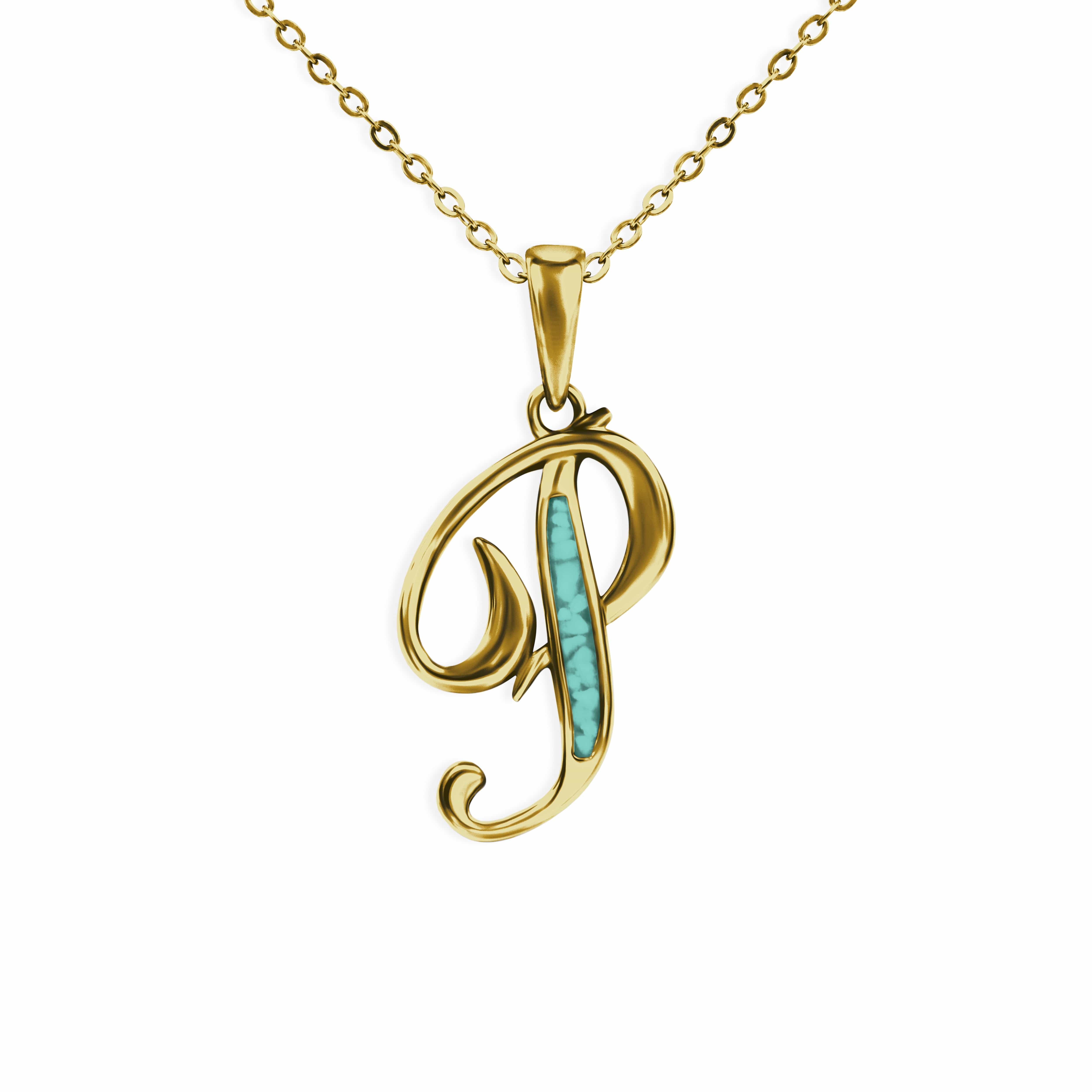 EverWith Alphabet Memorial Ashes Pendant - Letter P 9k Yellow Gold Aqua