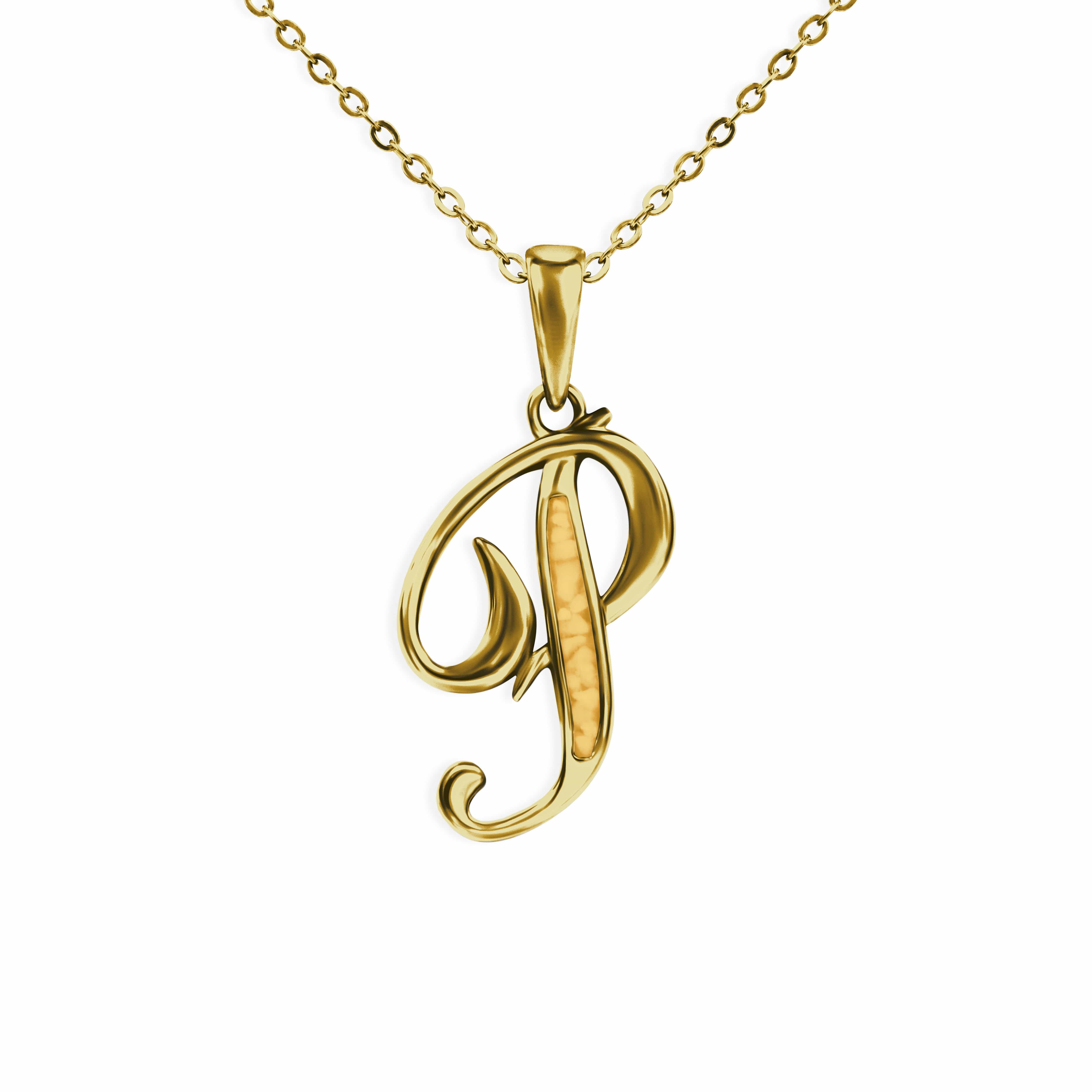 EverWith Alphabet Memorial Ashes Pendant - Letter P 9k Yellow Gold Orange