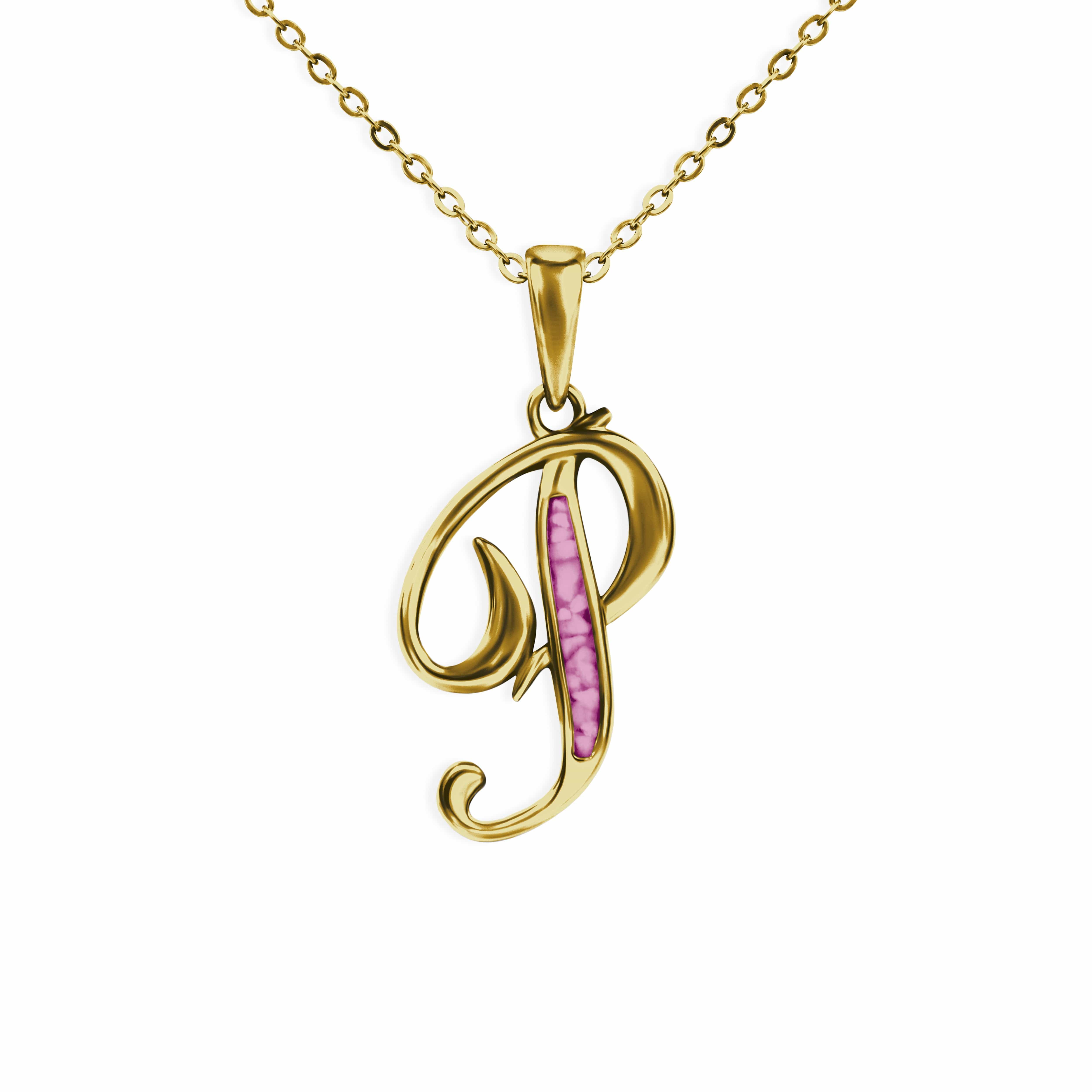 EverWith Alphabet Memorial Ashes Pendant - Letter P 9k Yellow Gold Violet