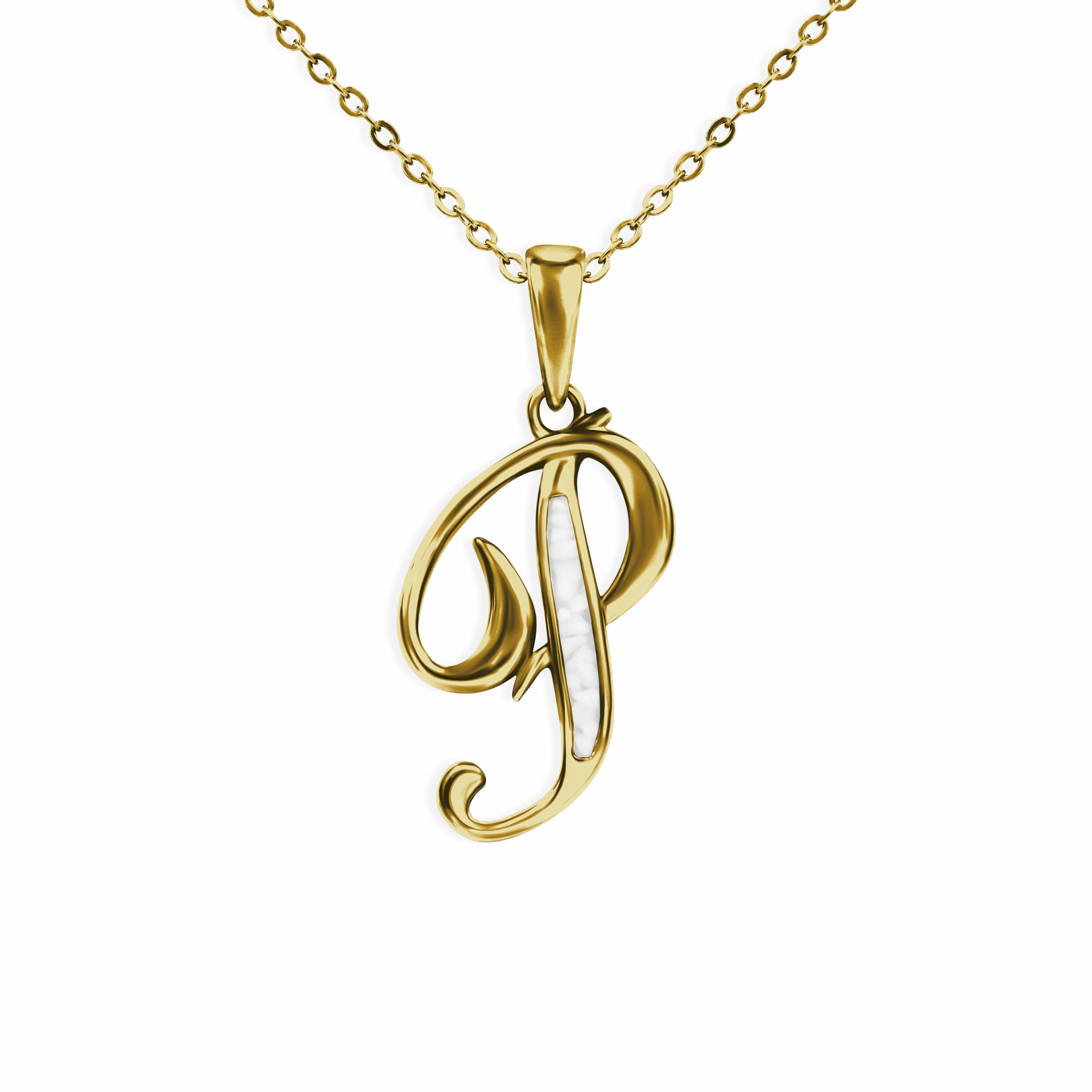 EverWith Alphabet Memorial Ashes Pendant - Letter P 9k Yellow Gold White