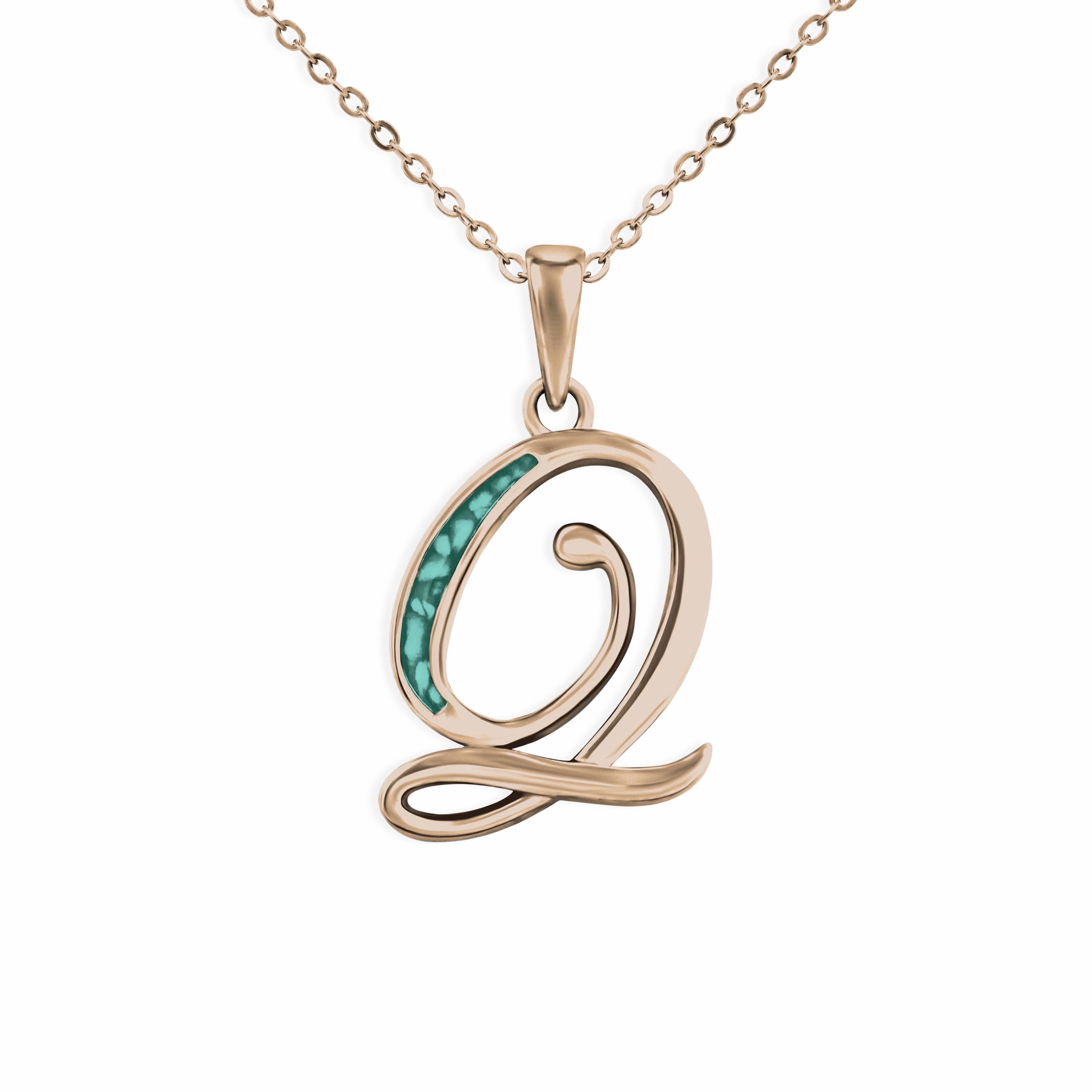 EverWith Alphabet Memorial Ashes Pendant - Letter Q 9k Rose Gold Aqua