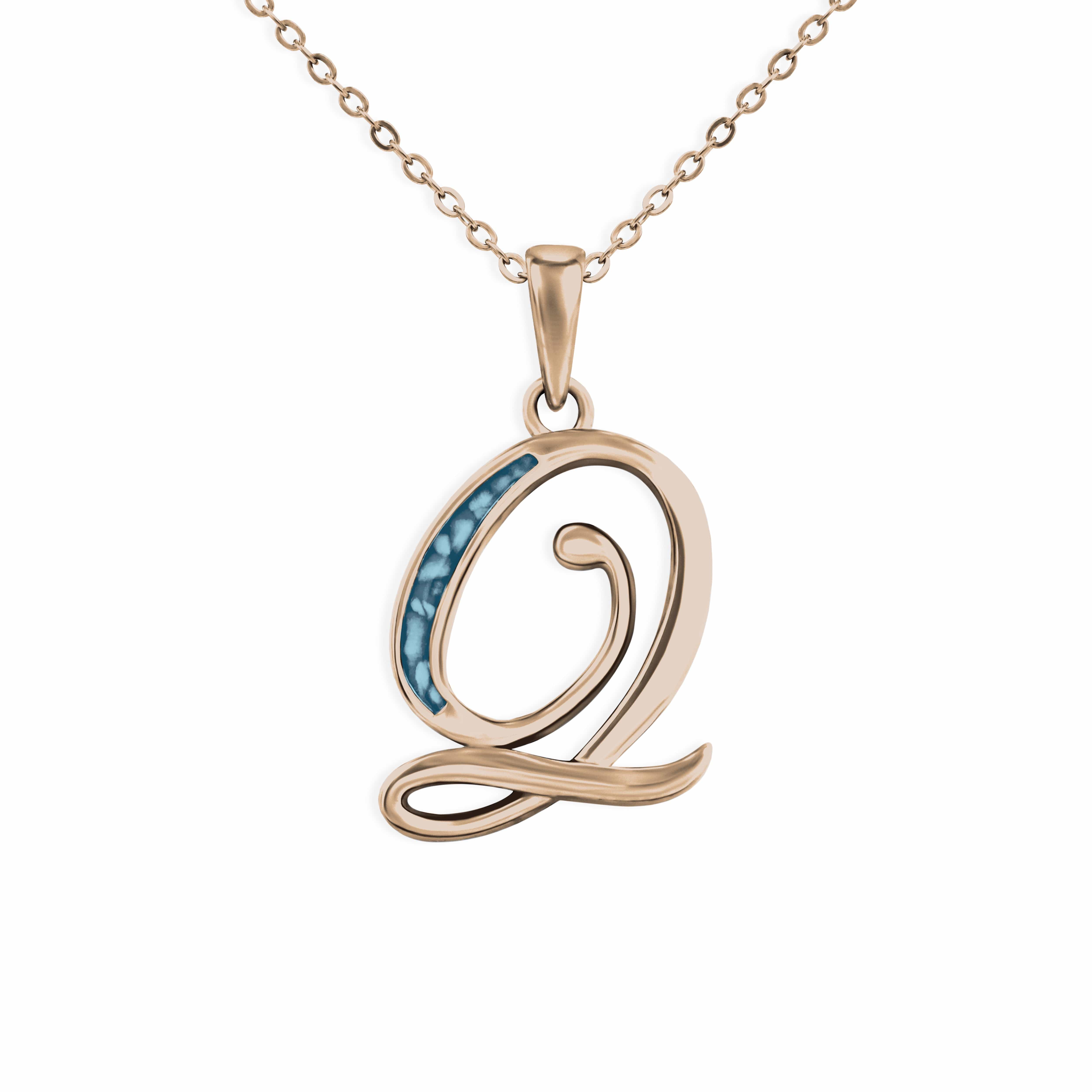 EverWith Alphabet Memorial Ashes Pendant - Letter Q 9k Rose Gold Blue