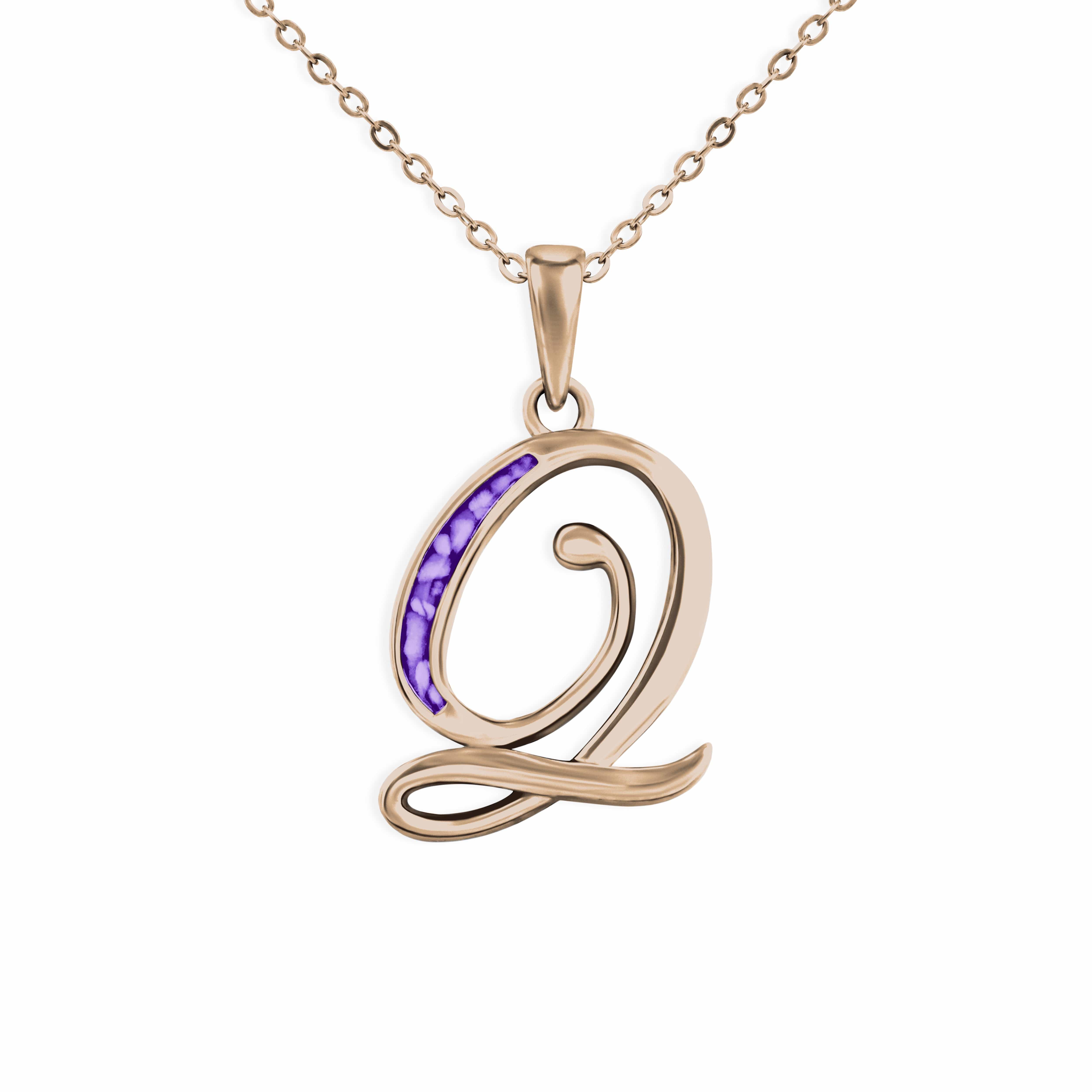 EverWith Alphabet Memorial Ashes Pendant - Letter Q 9k Rose Gold Purple