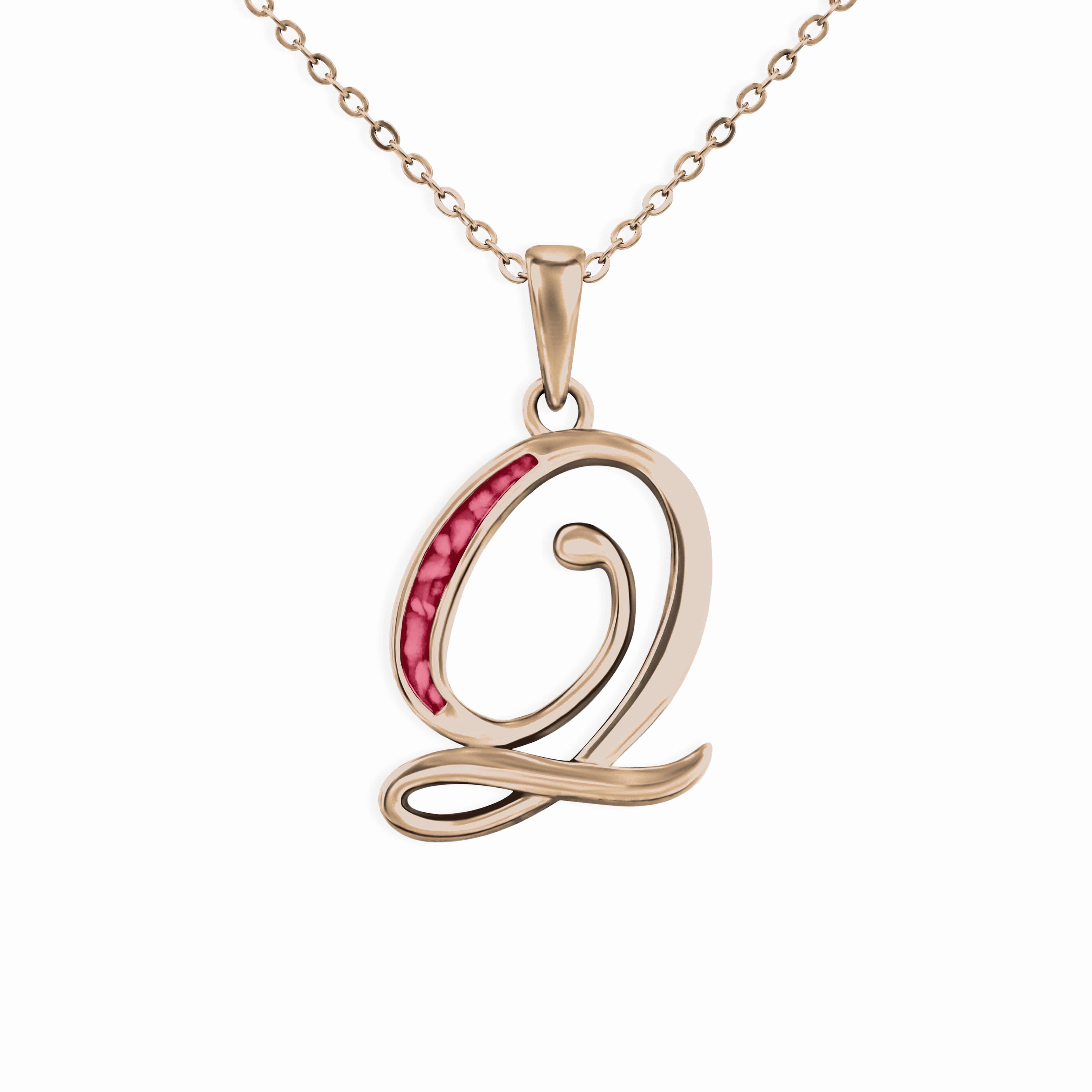 EverWith Alphabet Memorial Ashes Pendant - Letter Q 9k Rose Gold Red