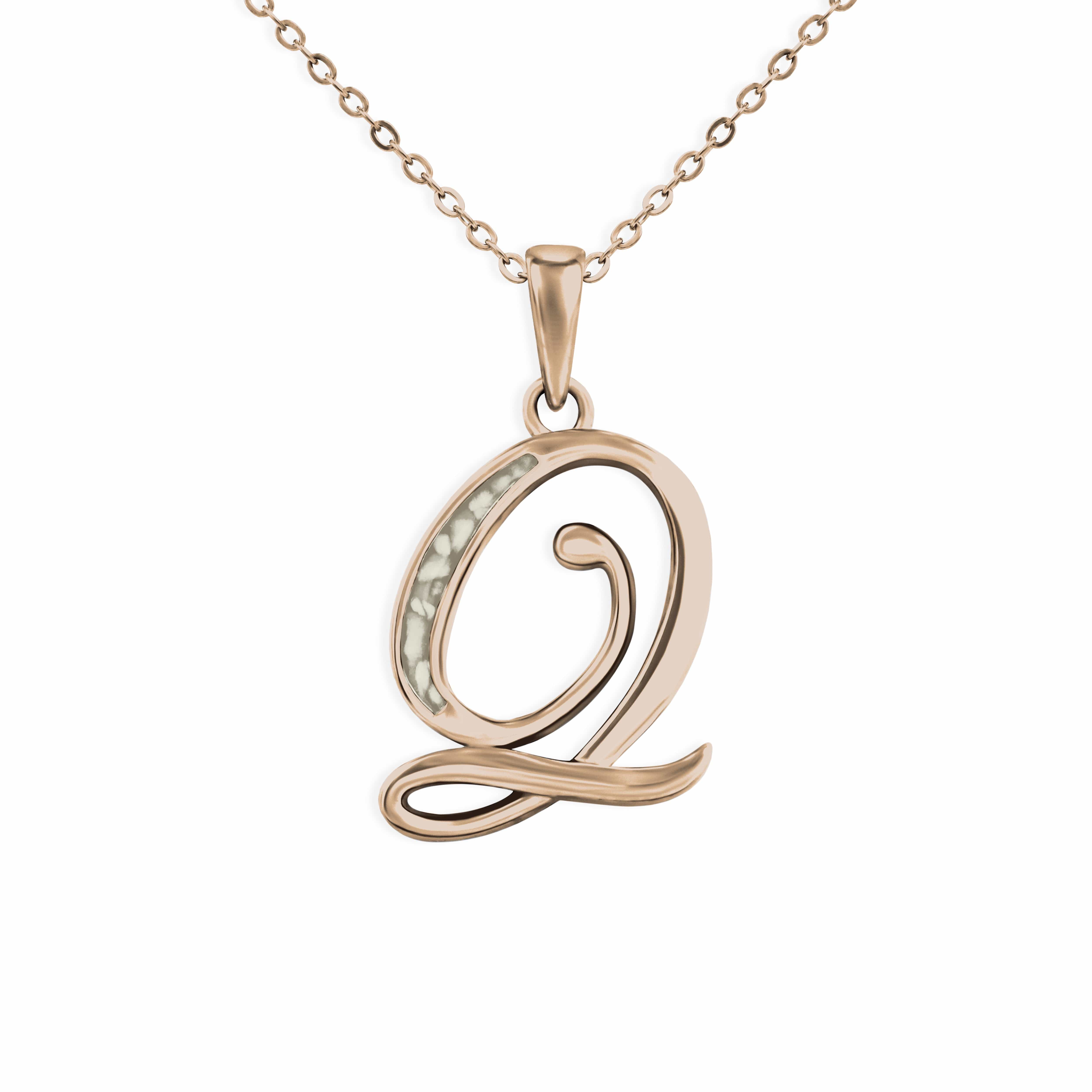 EverWith Alphabet Memorial Ashes Pendant - Letter Q 9k Rose Gold Transparent