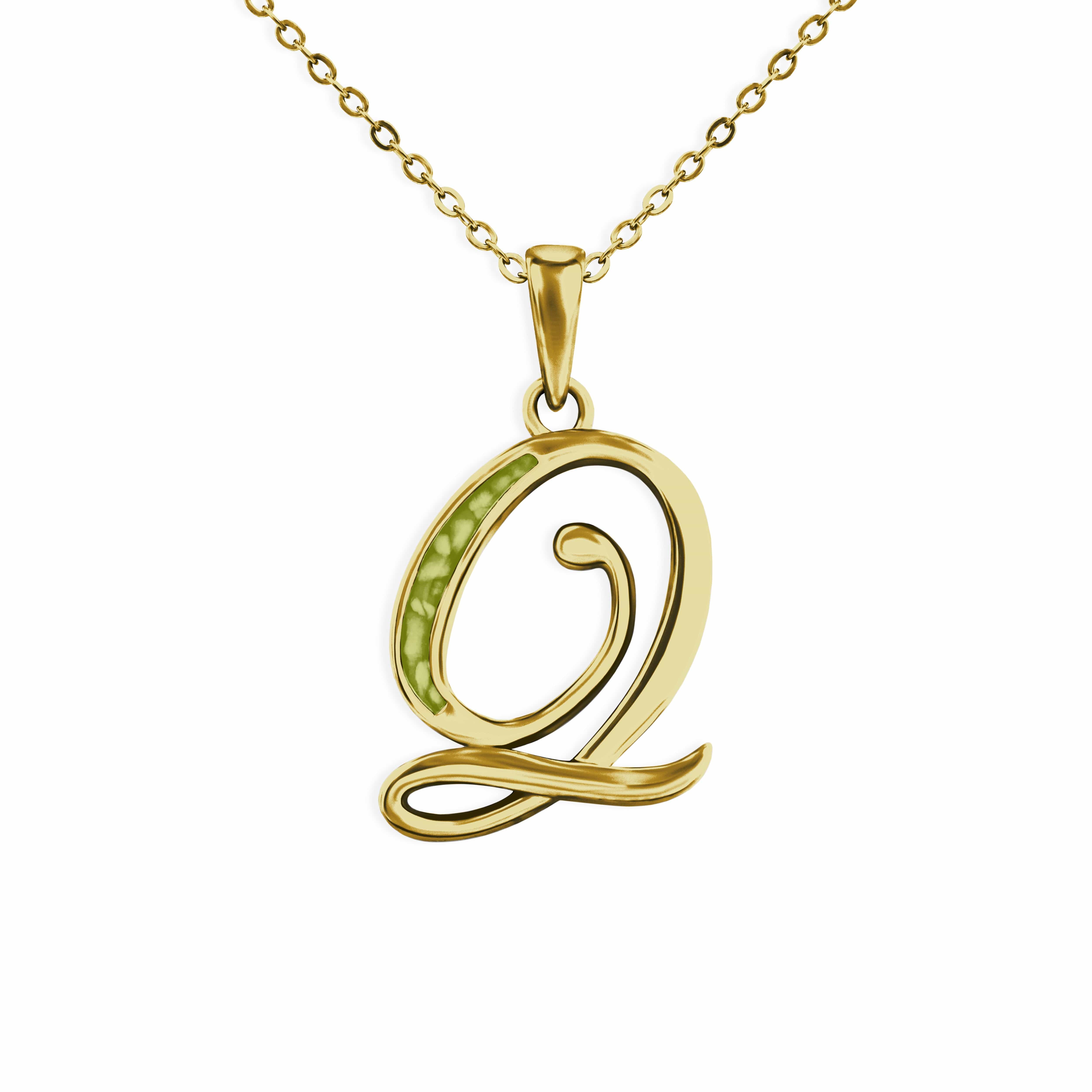 EverWith Alphabet Memorial Ashes Pendant - Letter Q 9k Yellow Gold Green