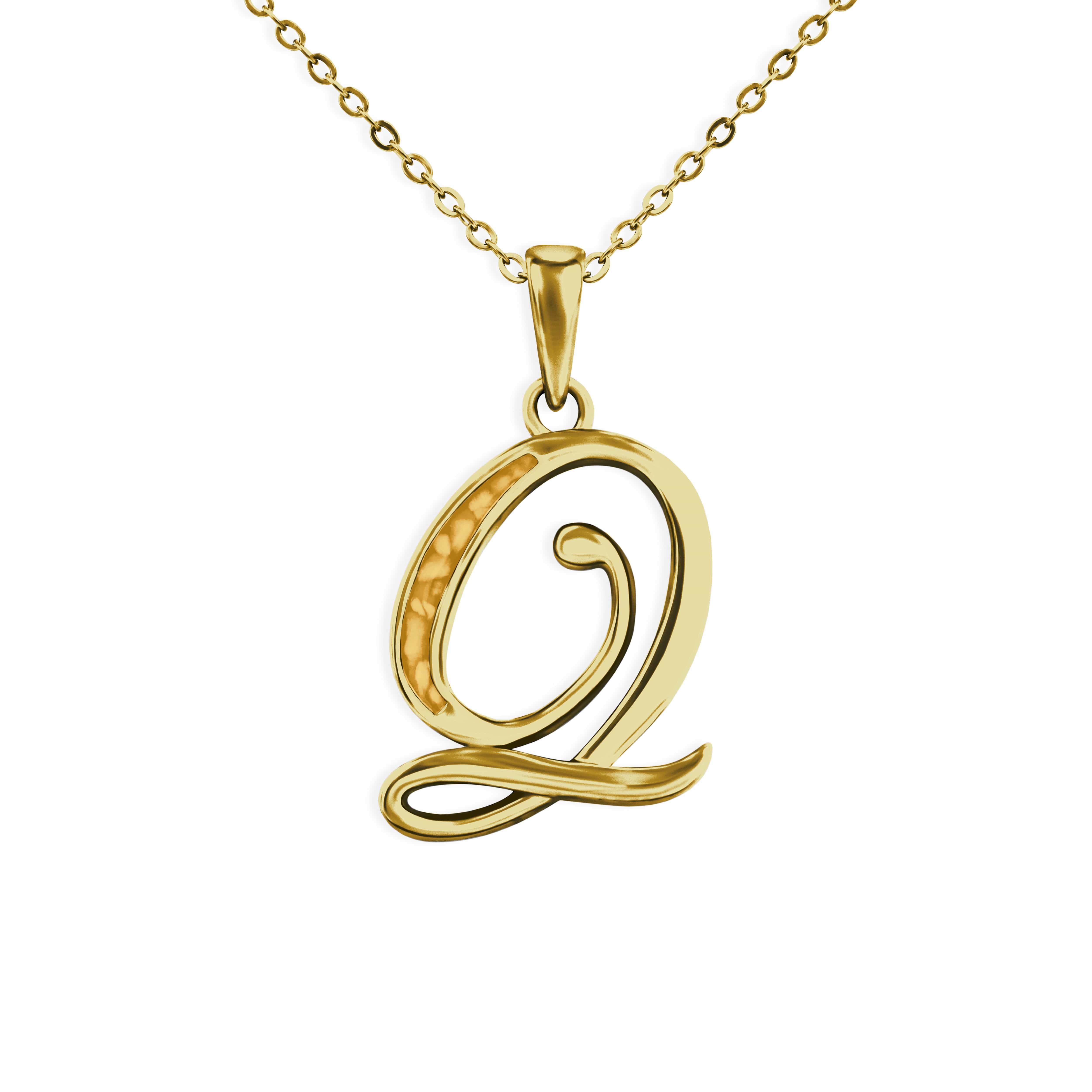 EverWith Alphabet Memorial Ashes Pendant - Letter Q 9k Yellow Gold Orange