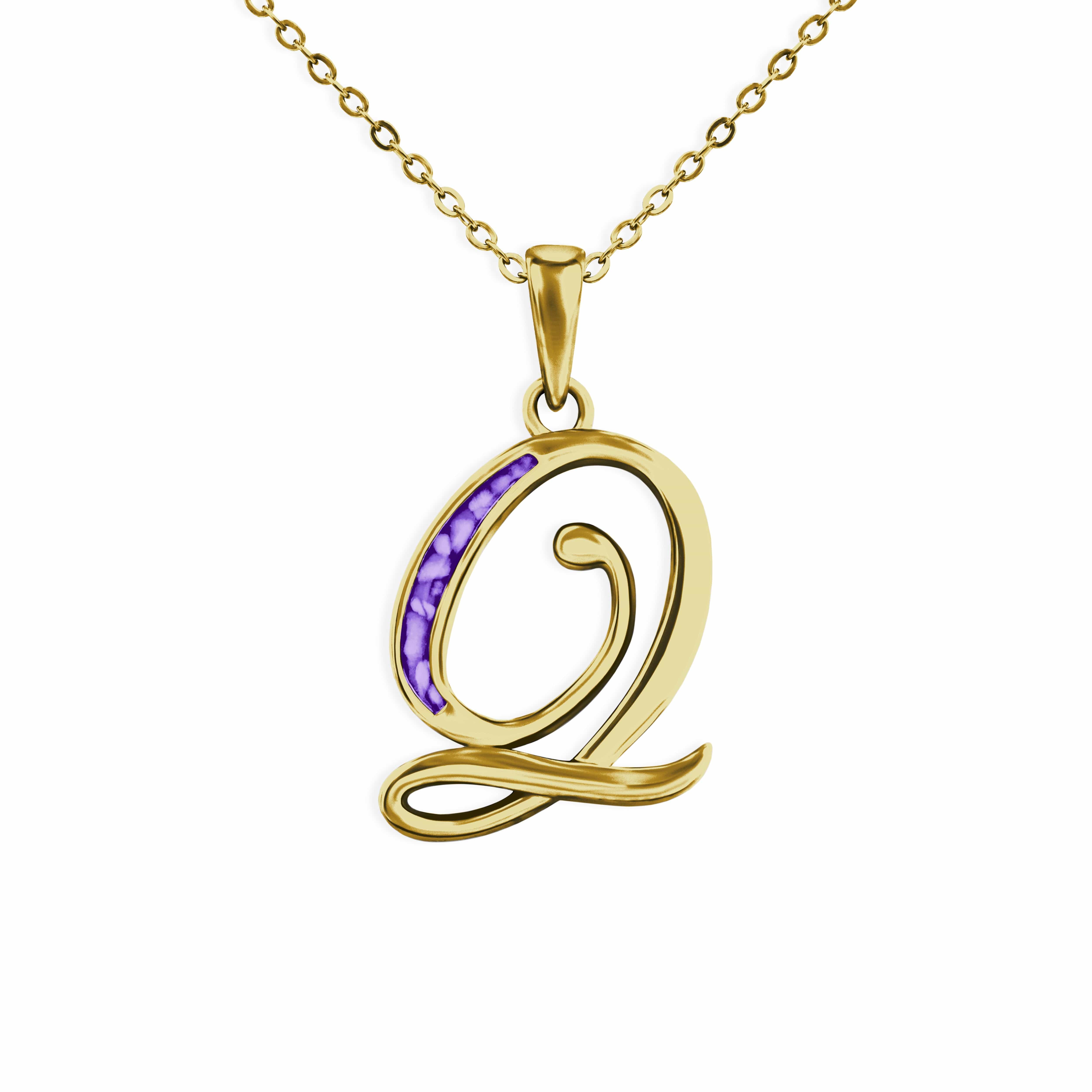 EverWith Alphabet Memorial Ashes Pendant - Letter Q 9k Yellow Gold Purple