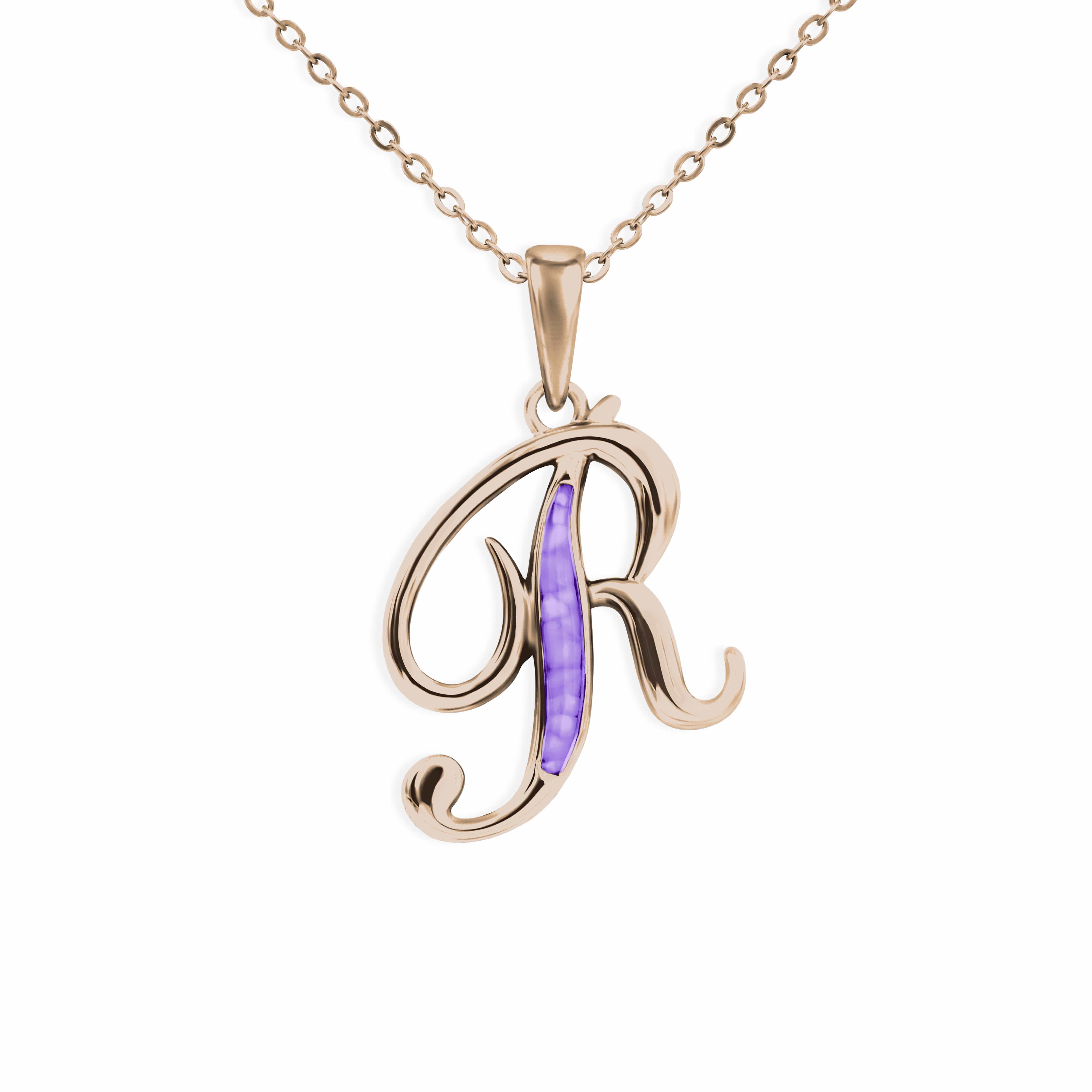 EverWith Alphabet Memorial Ashes Pendant - Letter R 9k Rose Gold Purple