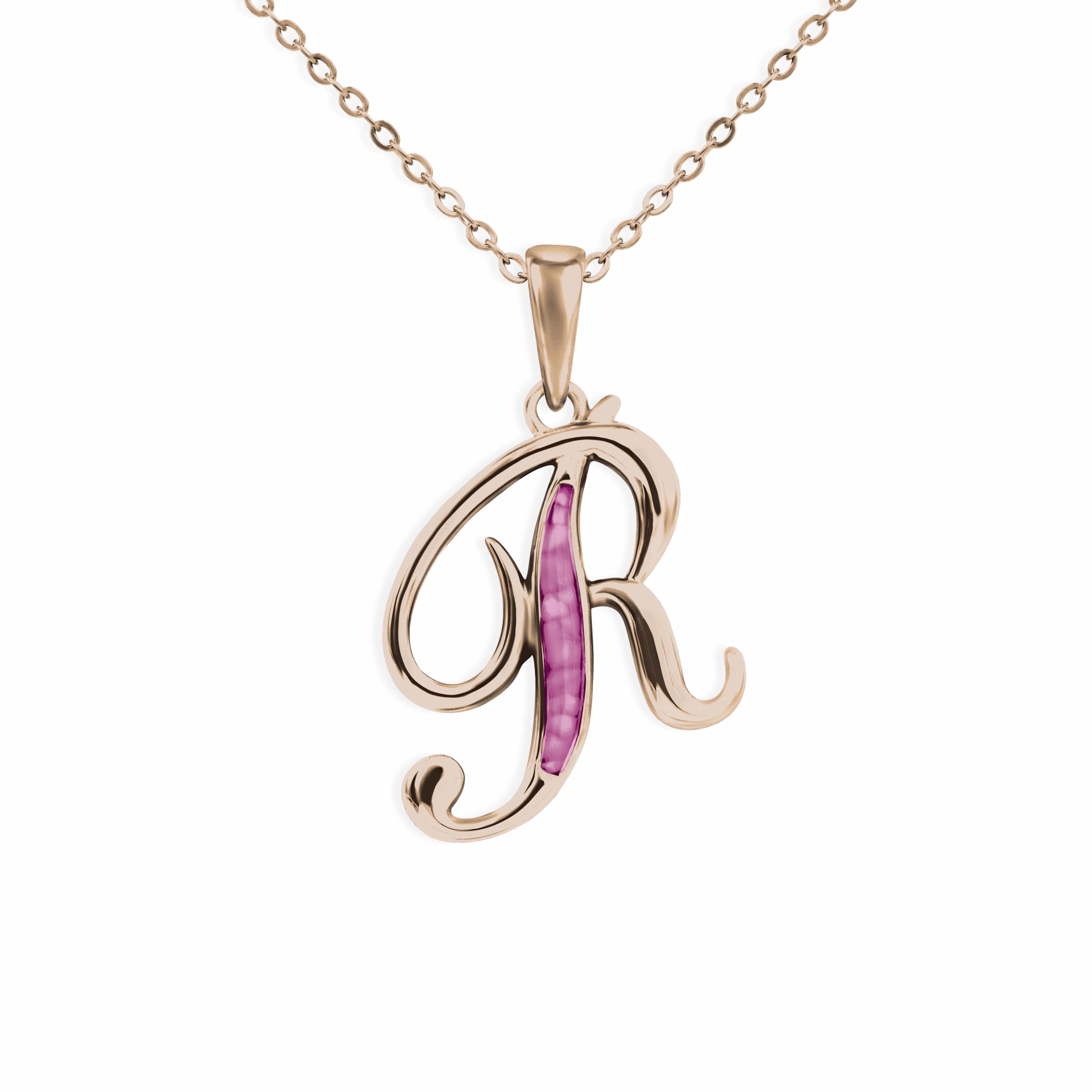 EverWith Alphabet Memorial Ashes Pendant - Letter R 9k Rose Gold Violet