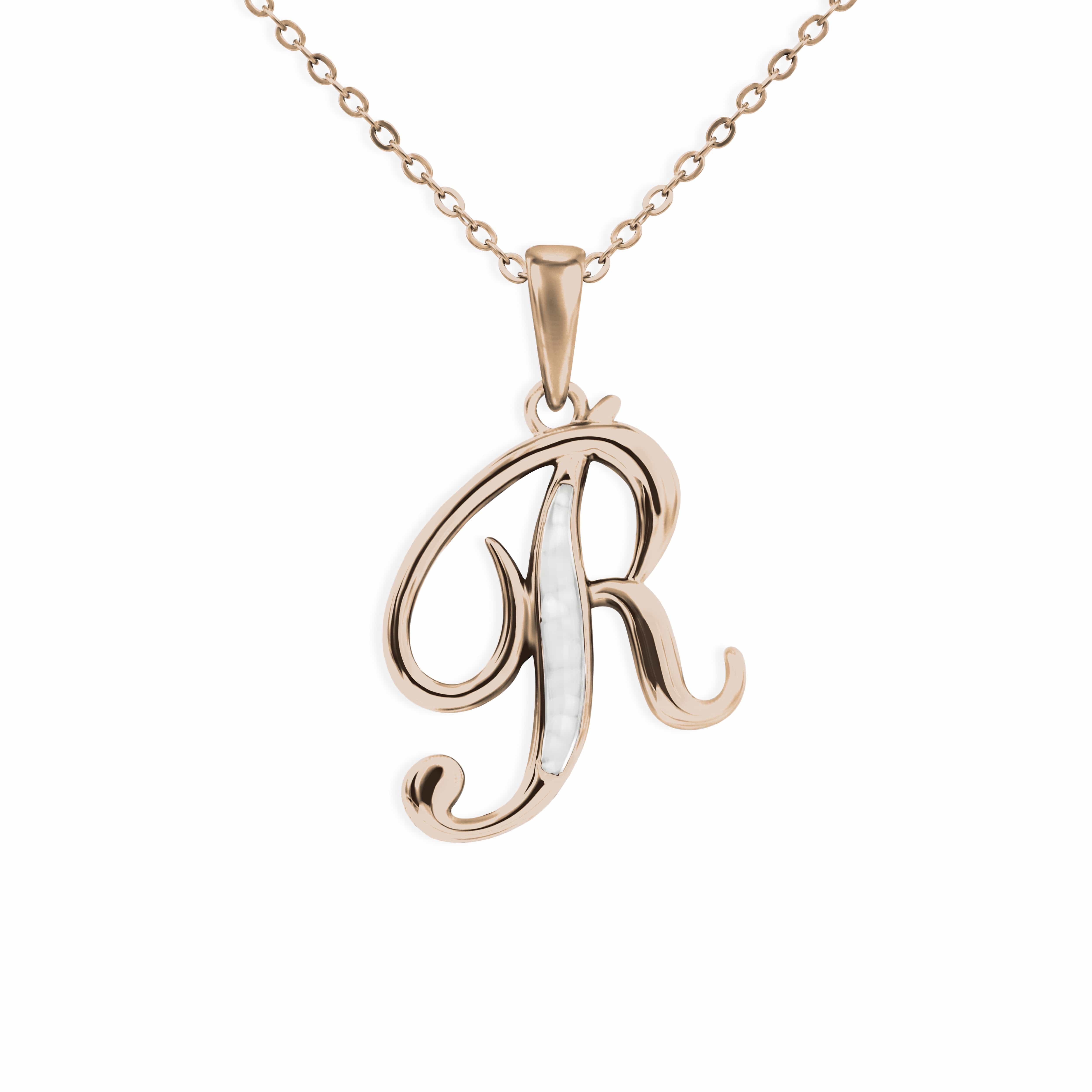 EverWith Alphabet Memorial Ashes Pendant - Letter R 9k Rose Gold White