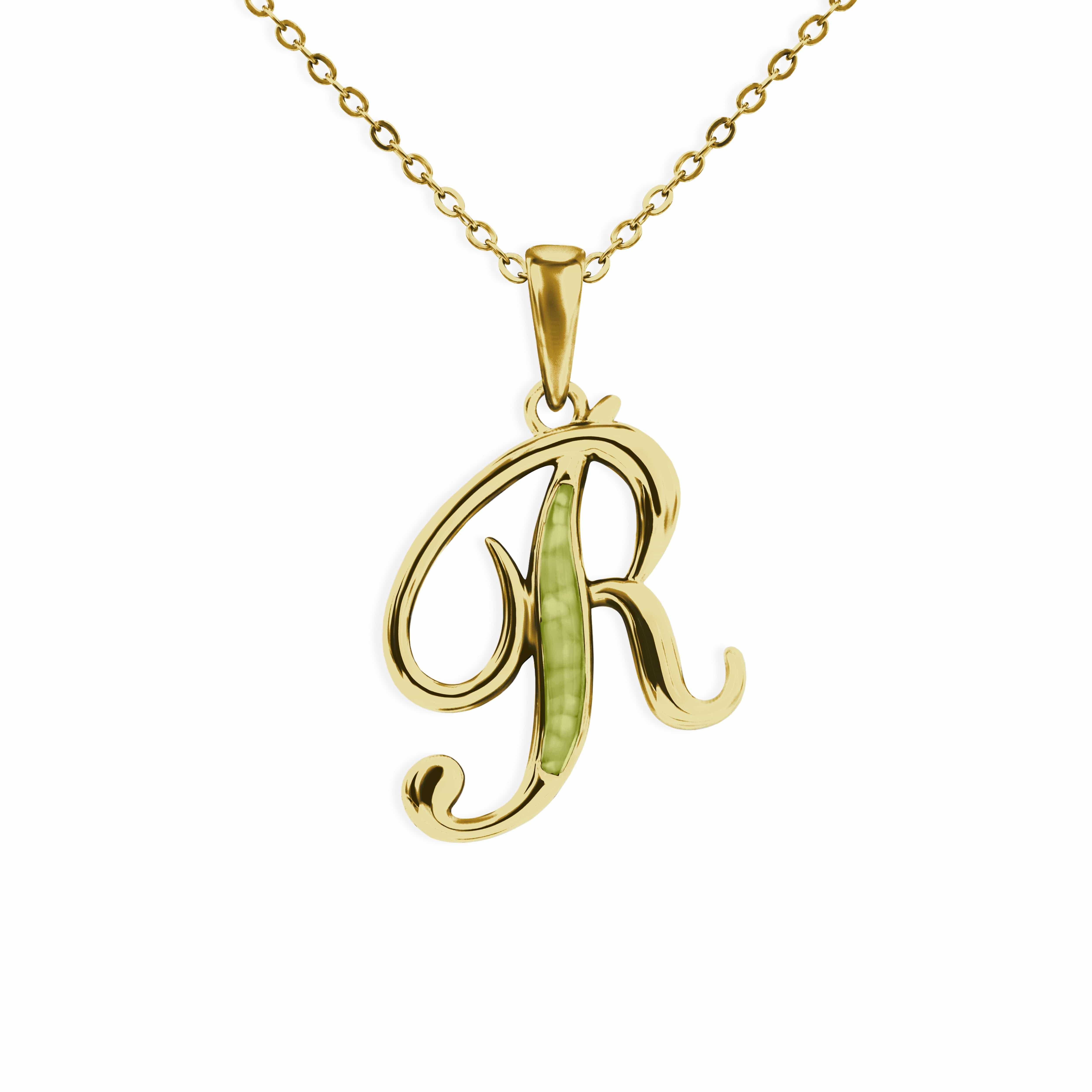 EverWith Alphabet Memorial Ashes Pendant - Letter R 9k Yellow Gold Green