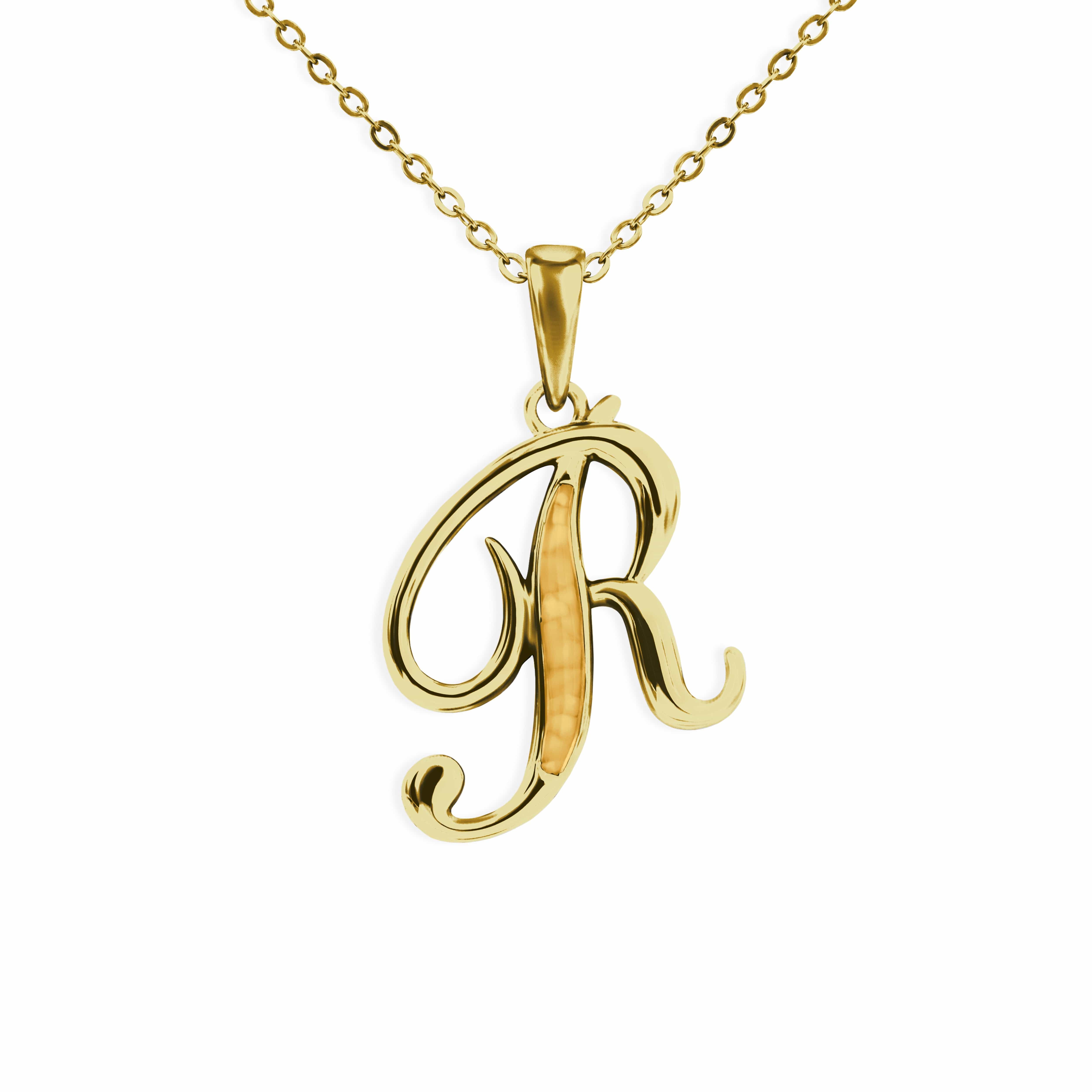 EverWith Alphabet Memorial Ashes Pendant - Letter R 9k Yellow Gold Orange