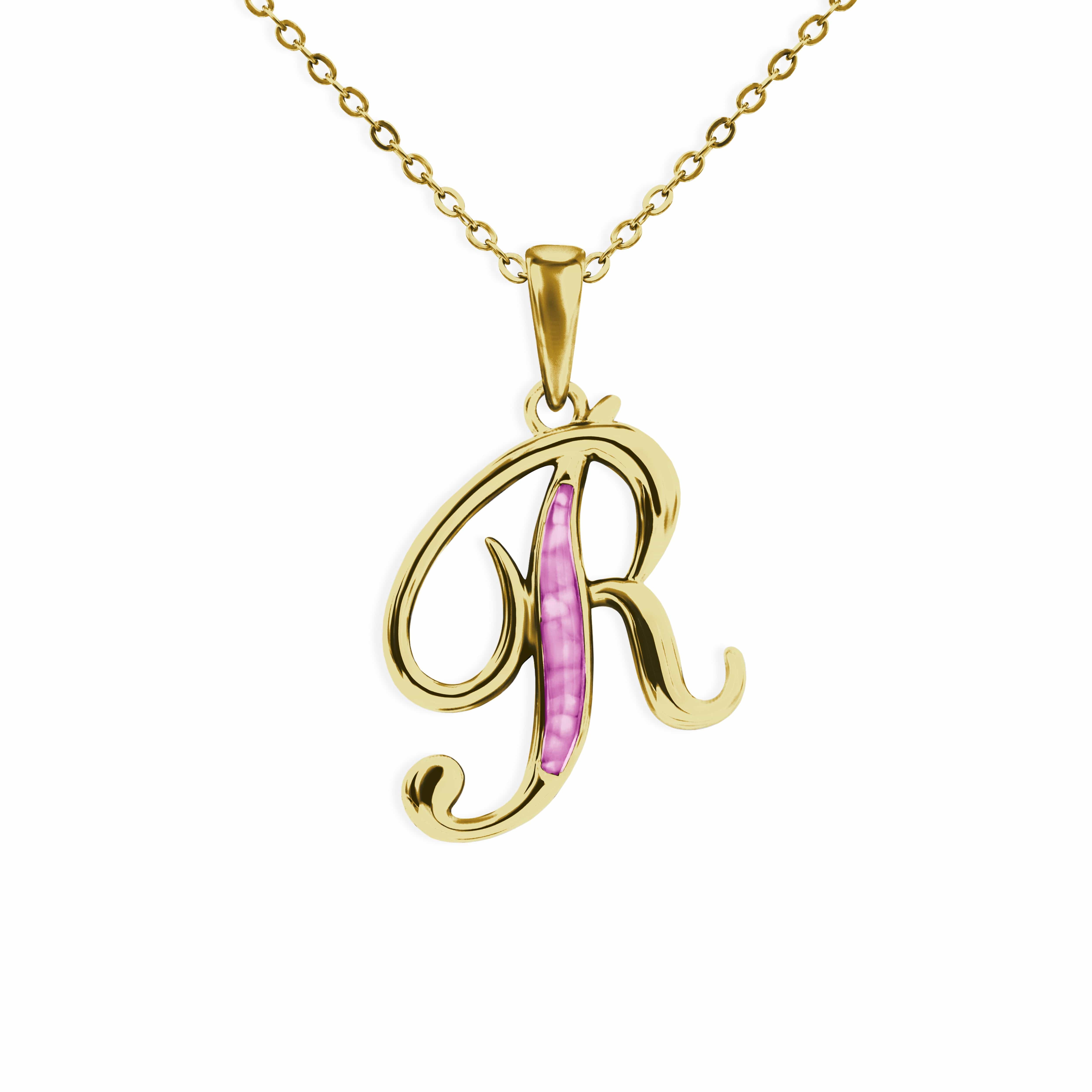 EverWith Alphabet Memorial Ashes Pendant - Letter R 9k Yellow Gold Pink