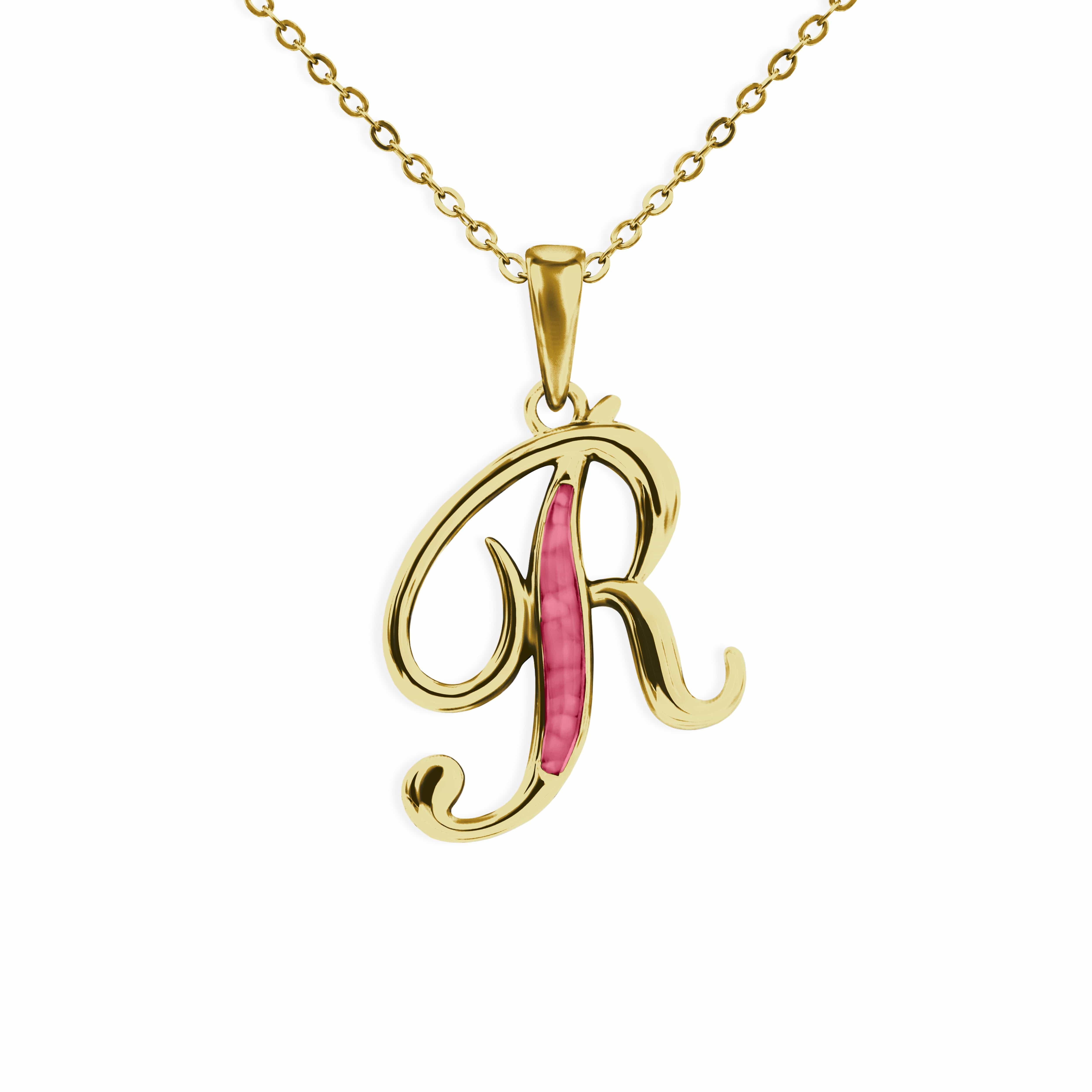 EverWith Alphabet Memorial Ashes Pendant - Letter R 9k Yellow Gold Red
