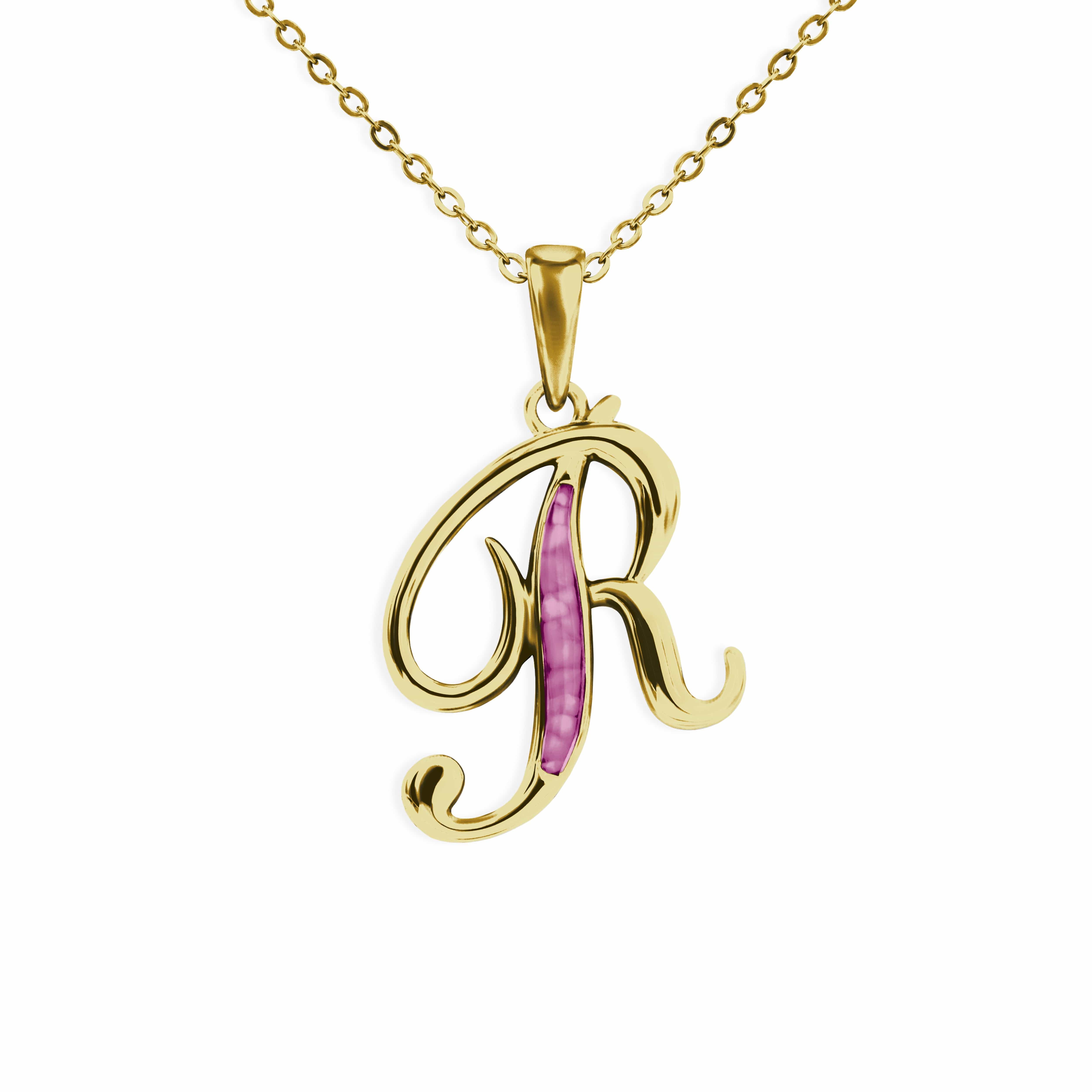 EverWith Alphabet Memorial Ashes Pendant - Letter R 9k Yellow Gold Violet