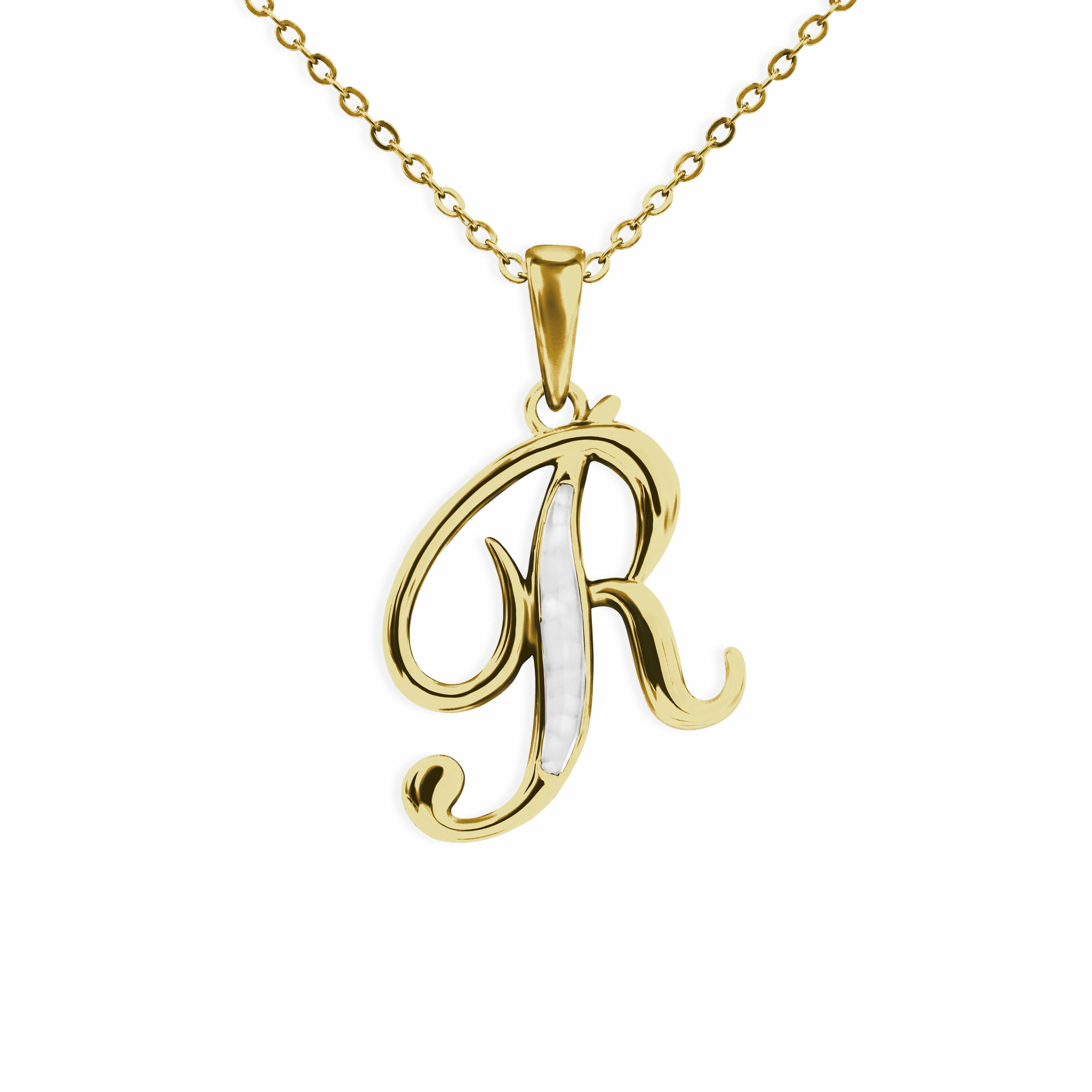 EverWith Alphabet Memorial Ashes Pendant - Letter R 9k Yellow Gold White